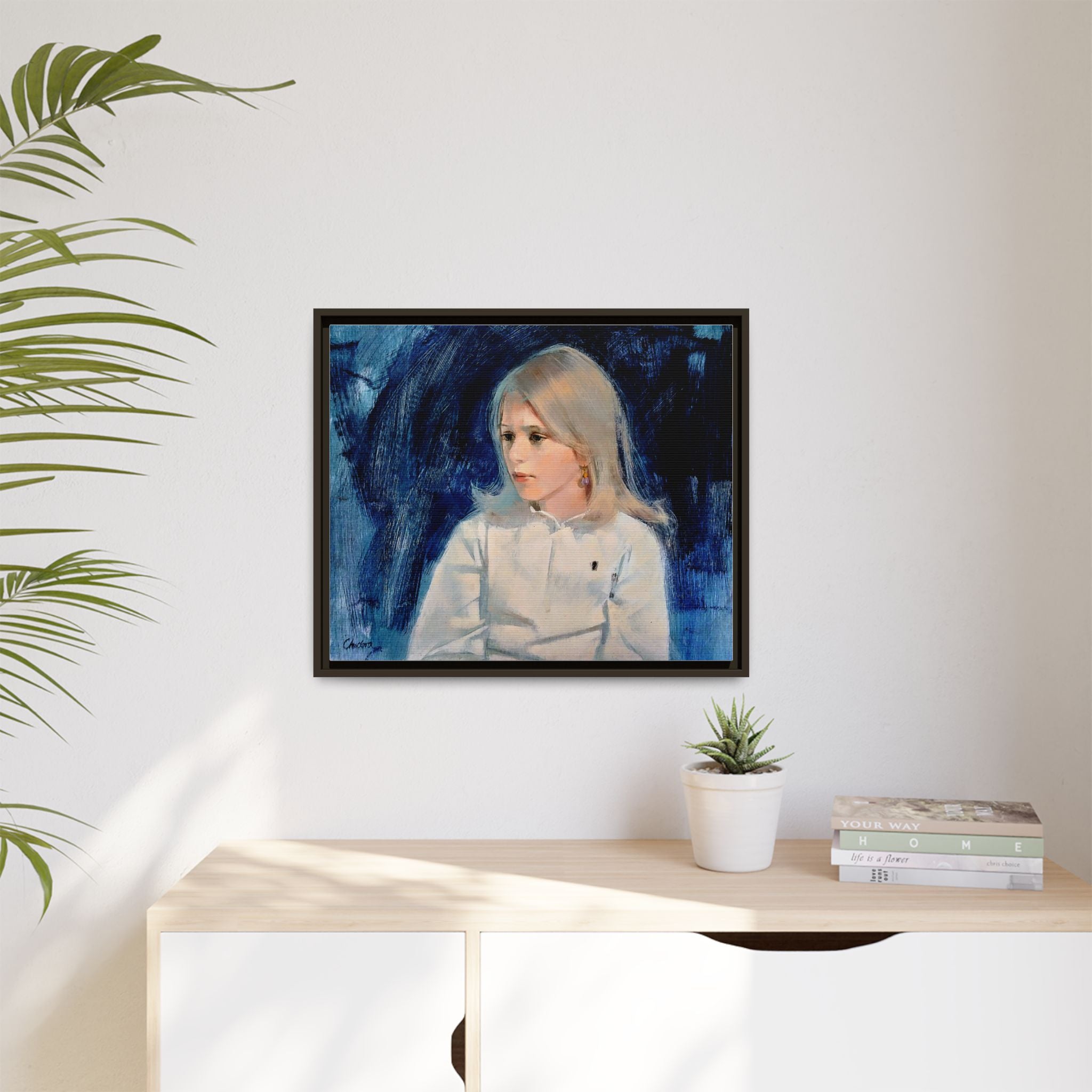 Painting of girl by Unknown Artist Framed Matte Canvas Classic Wall Art