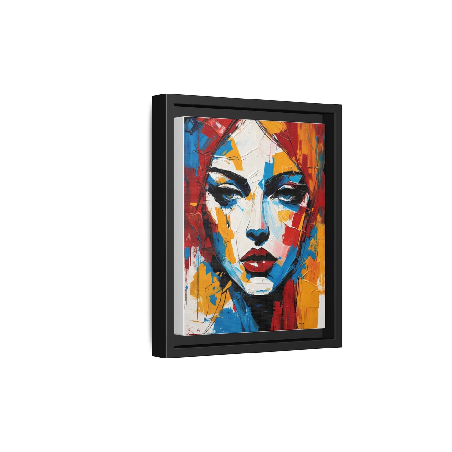 Framed Abstract Portrait Canvas — Colorful Female Face Wall Art