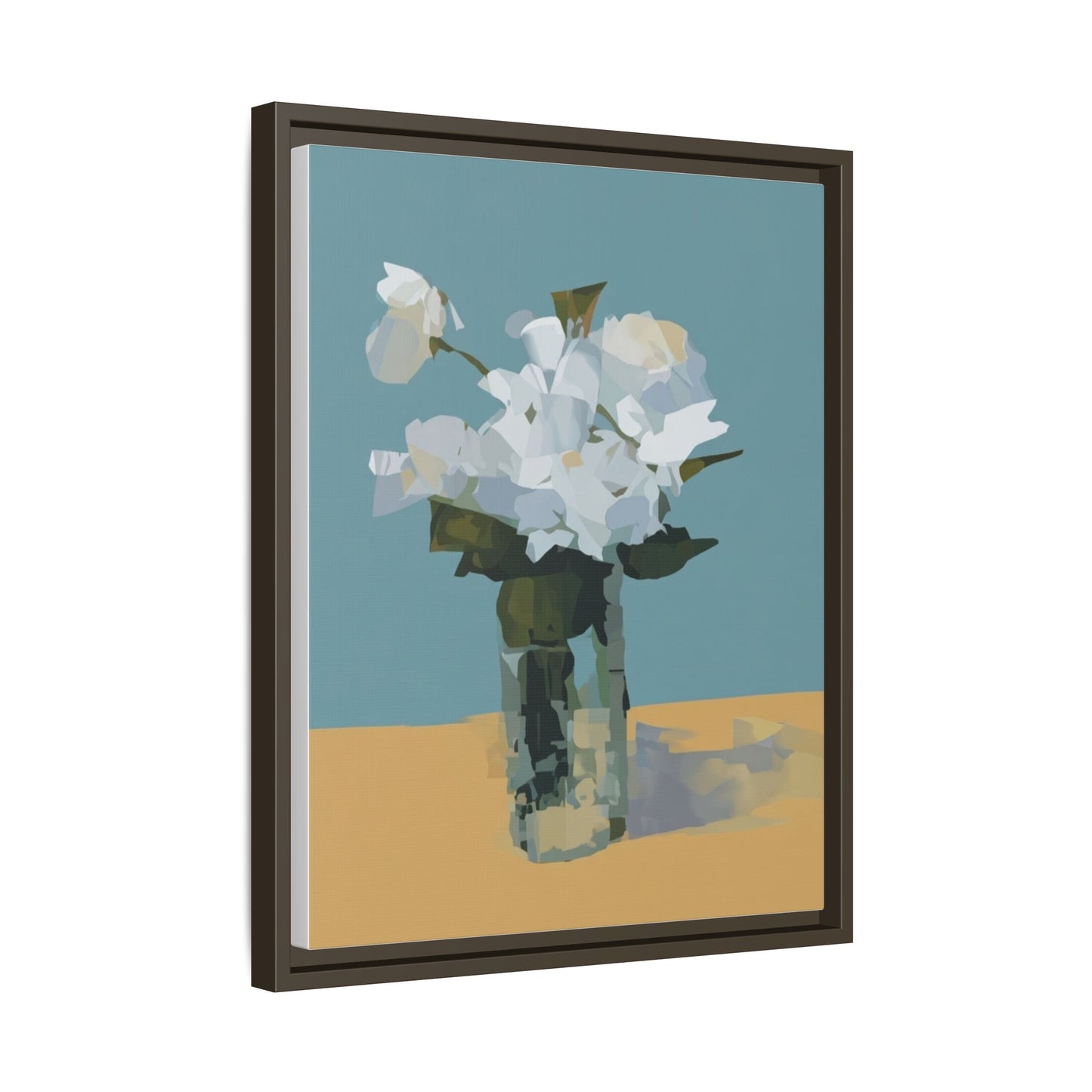 Framed Floral Still Life Canvas Art — Modern White Bouquet Wall Art