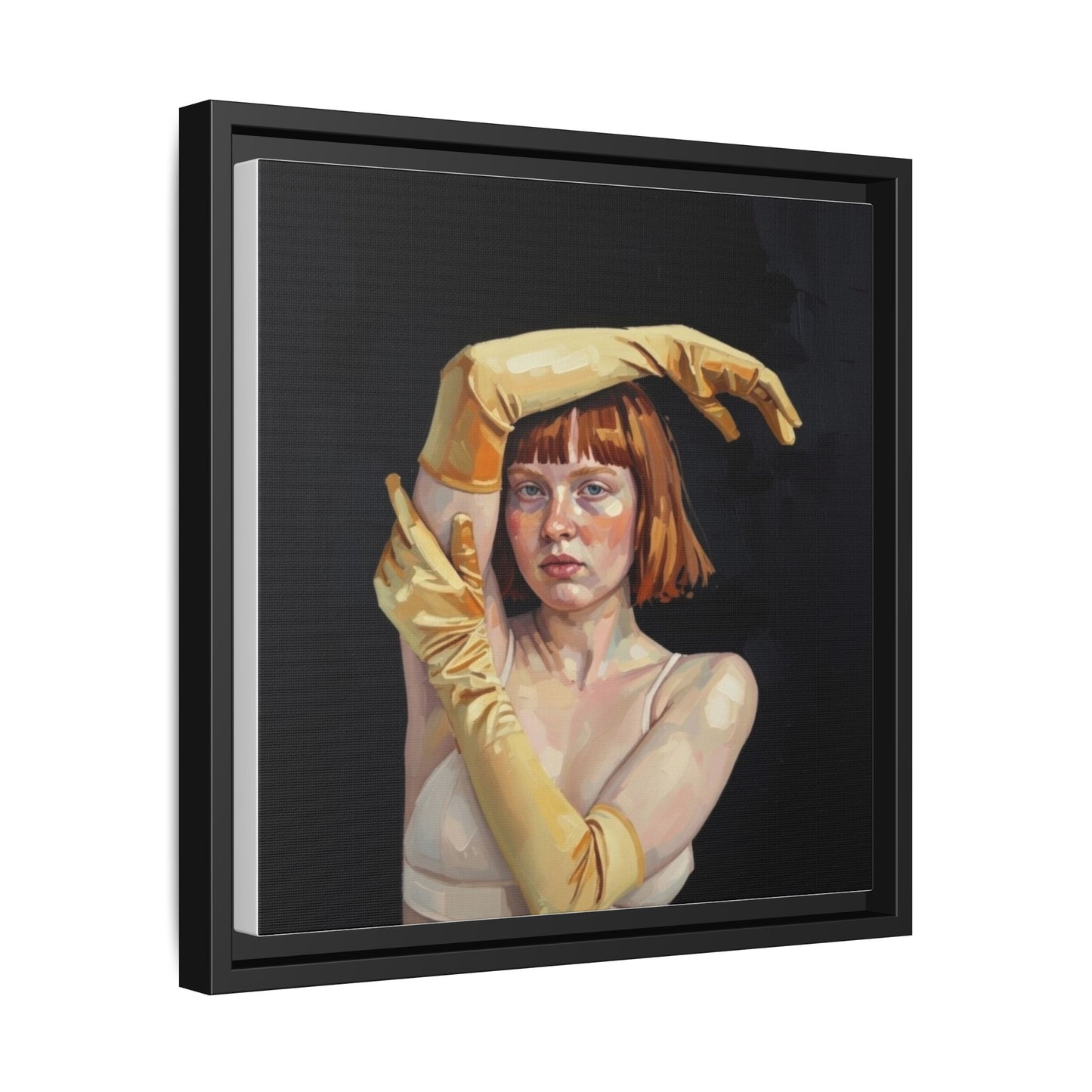 Framed Matte Canvas Art – Portrait of Woman in Yellow Gloves