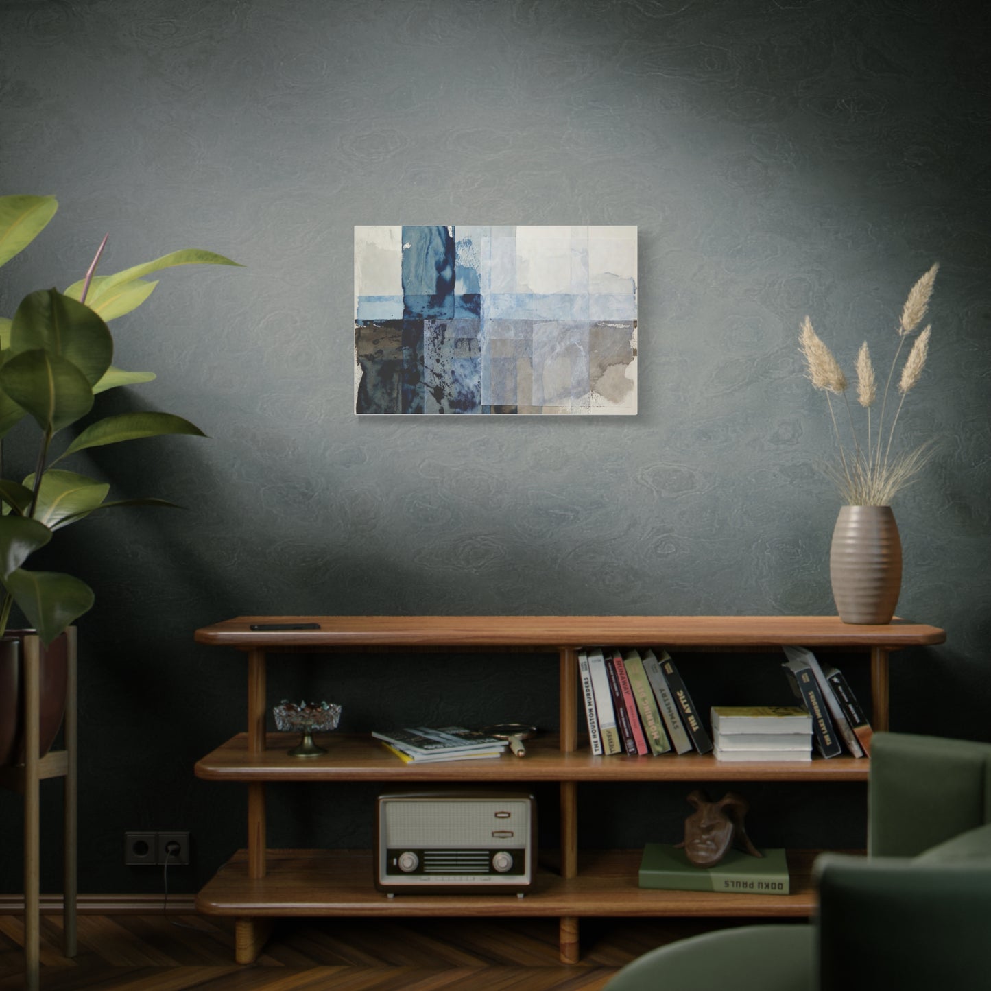 Abstract Blue Geometric Canvas Art — Stretched Matte Wall Decor