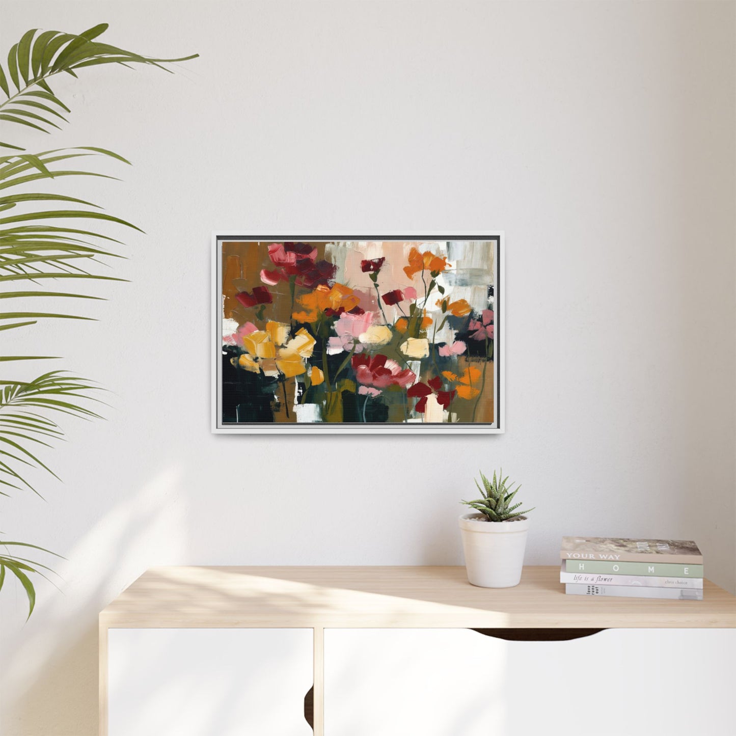 Framed Matte Canvas Floral Abstract Wall Art