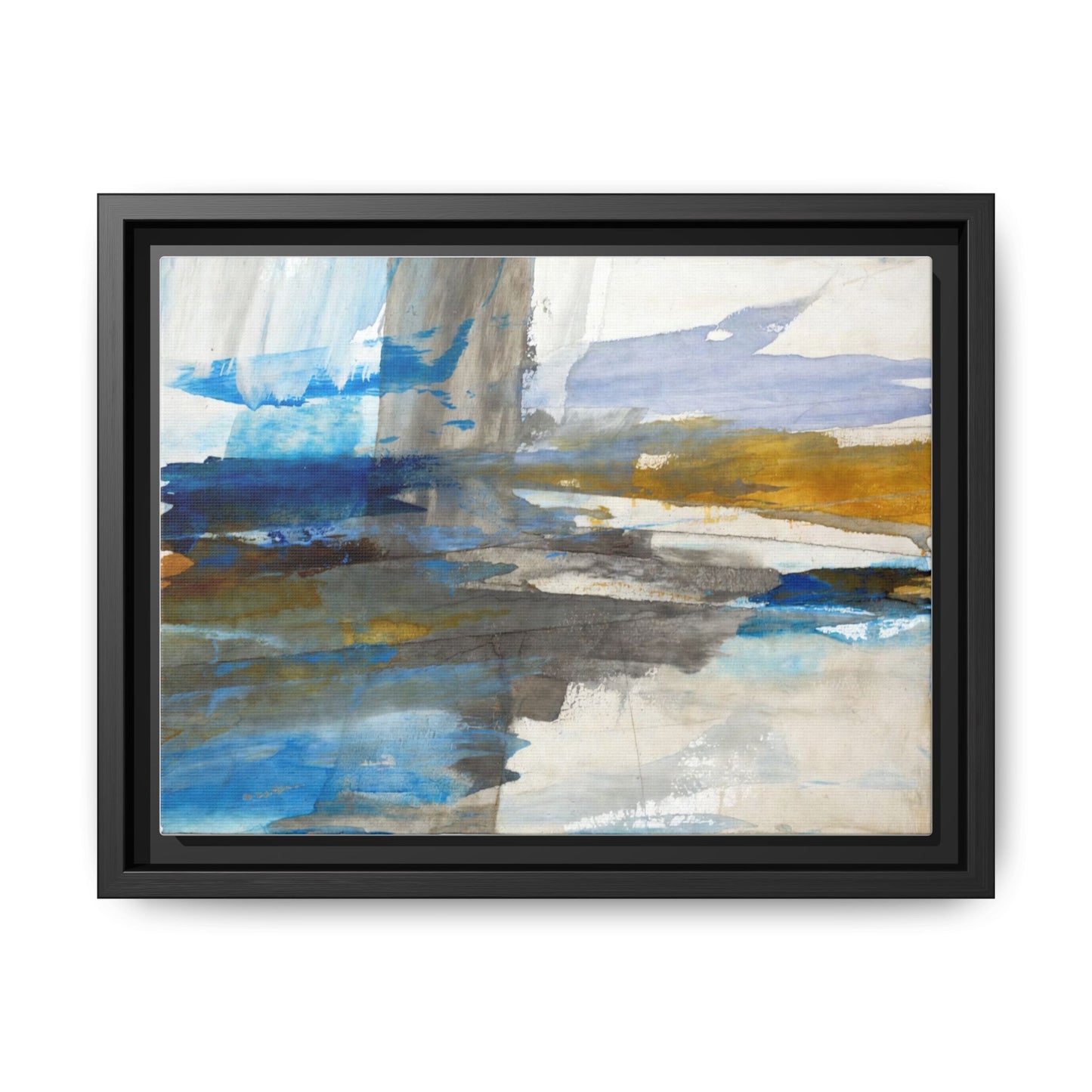 Abstract Blue & Gold Framed Canvas Art — Matte Multi-Color Wall Print