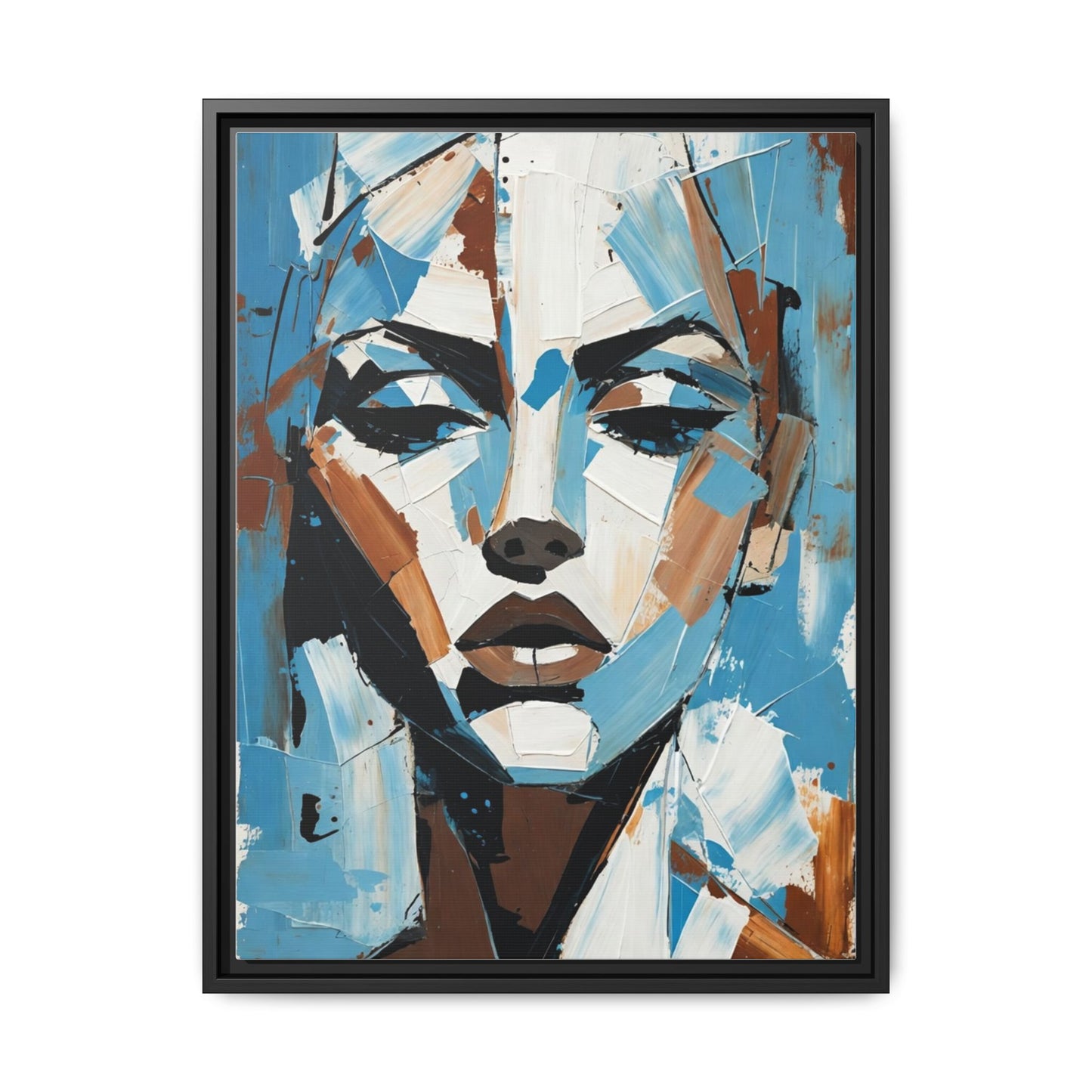 Abstract Blue Face Matte Canvas Wall Art — Framed Modern Portrait Print