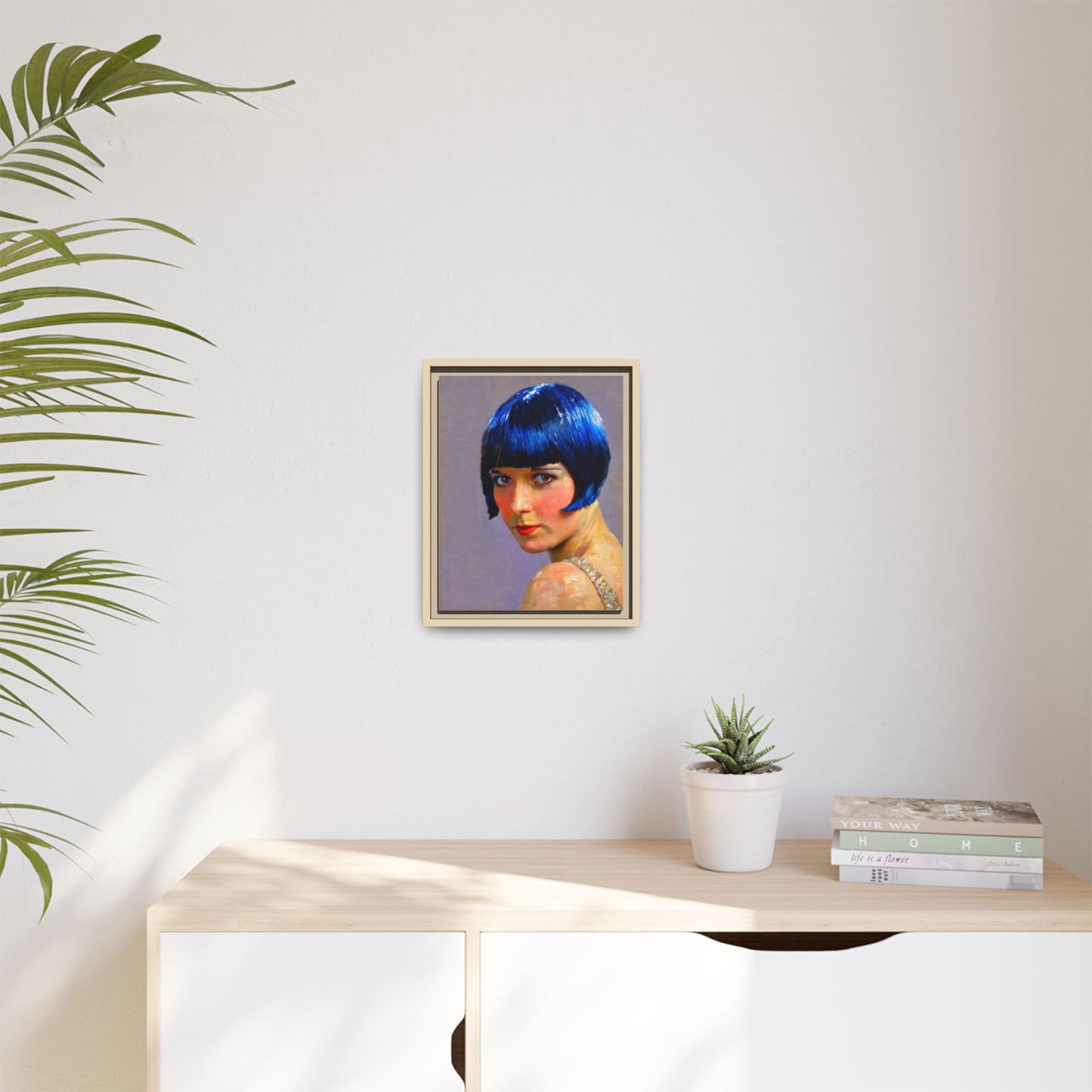 Framed Matte Canvas Art Print — Vintage Portrait with Blue Bob