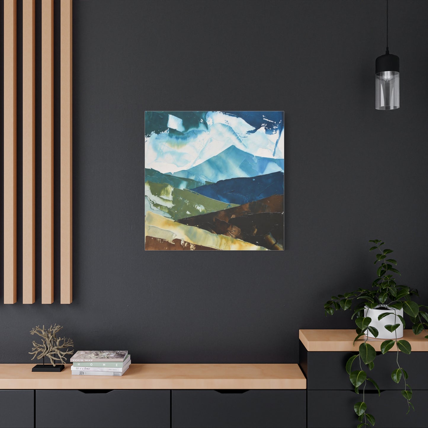 Abstract Mountain Landscape Matte Canvas Wall Art — Blue & Earth Tone Stretched Canvas