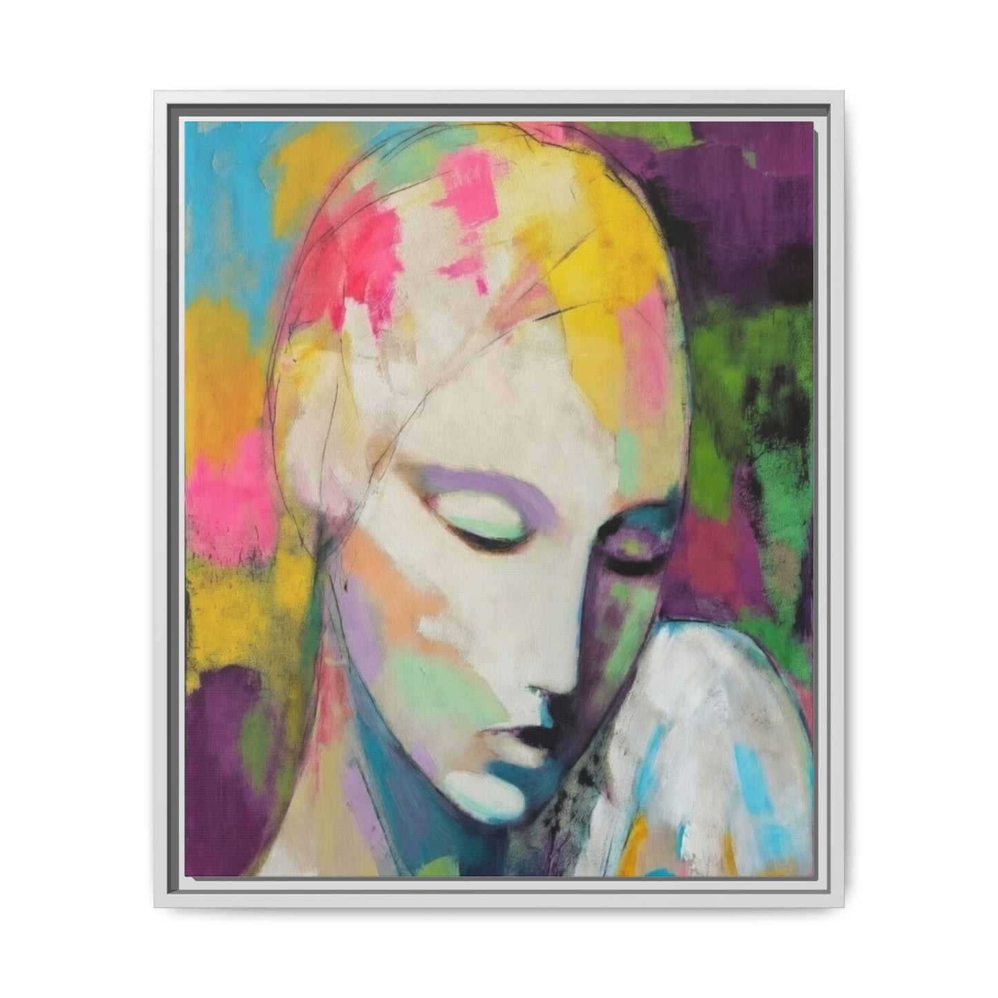 Framed Matte Canvas Art - Colorful Abstract Portrait