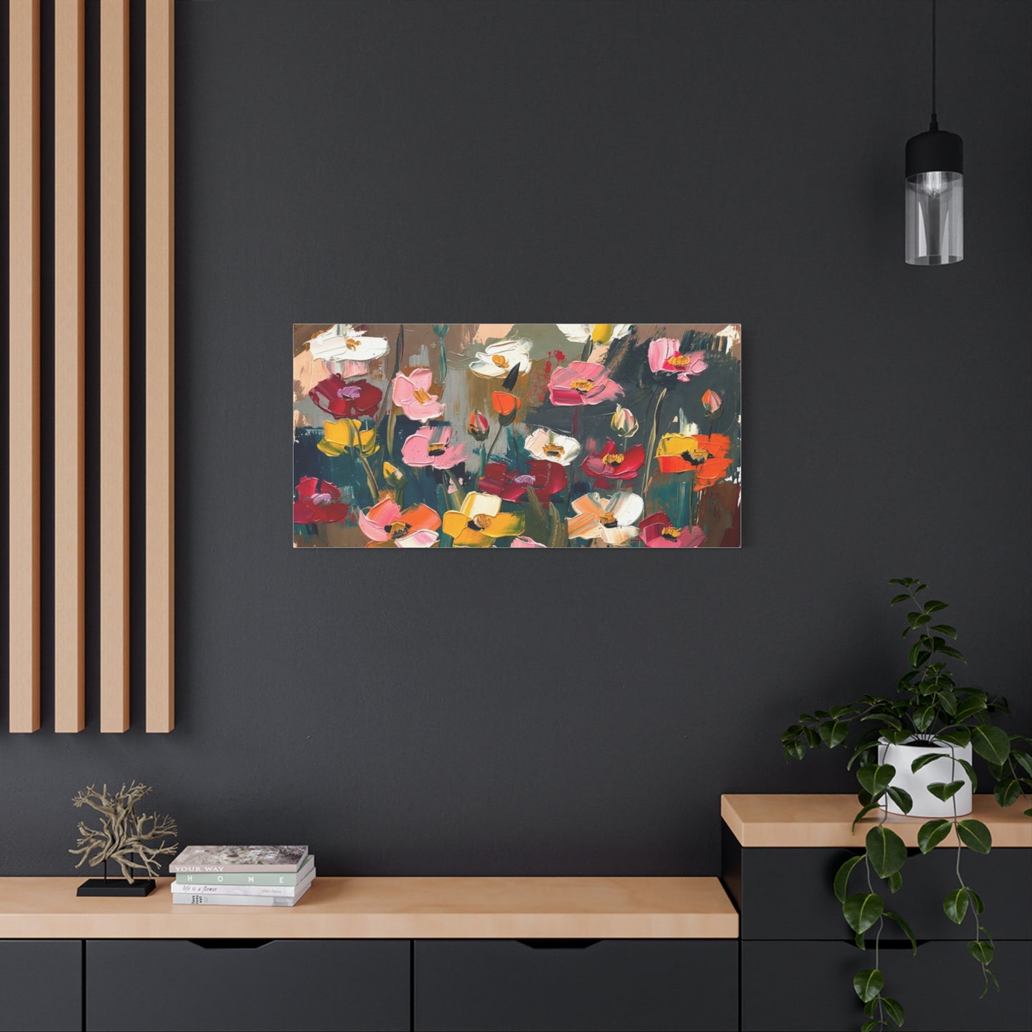 Abstract Floral Canvas Wall Art — Colorful Poppies Matte Stretched Print