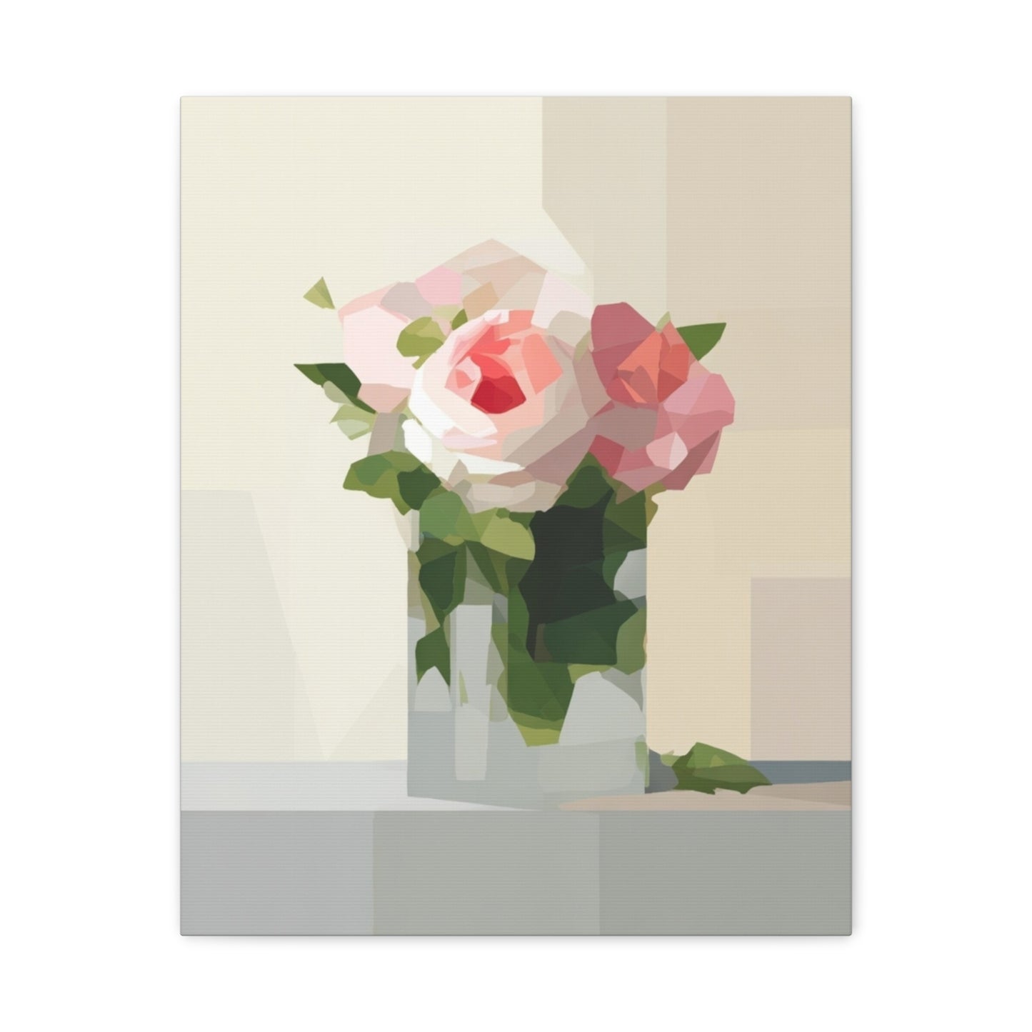 Pink Rose Still Life Canvas — Modern Floral Wall Art, Matte Stretched Canvas