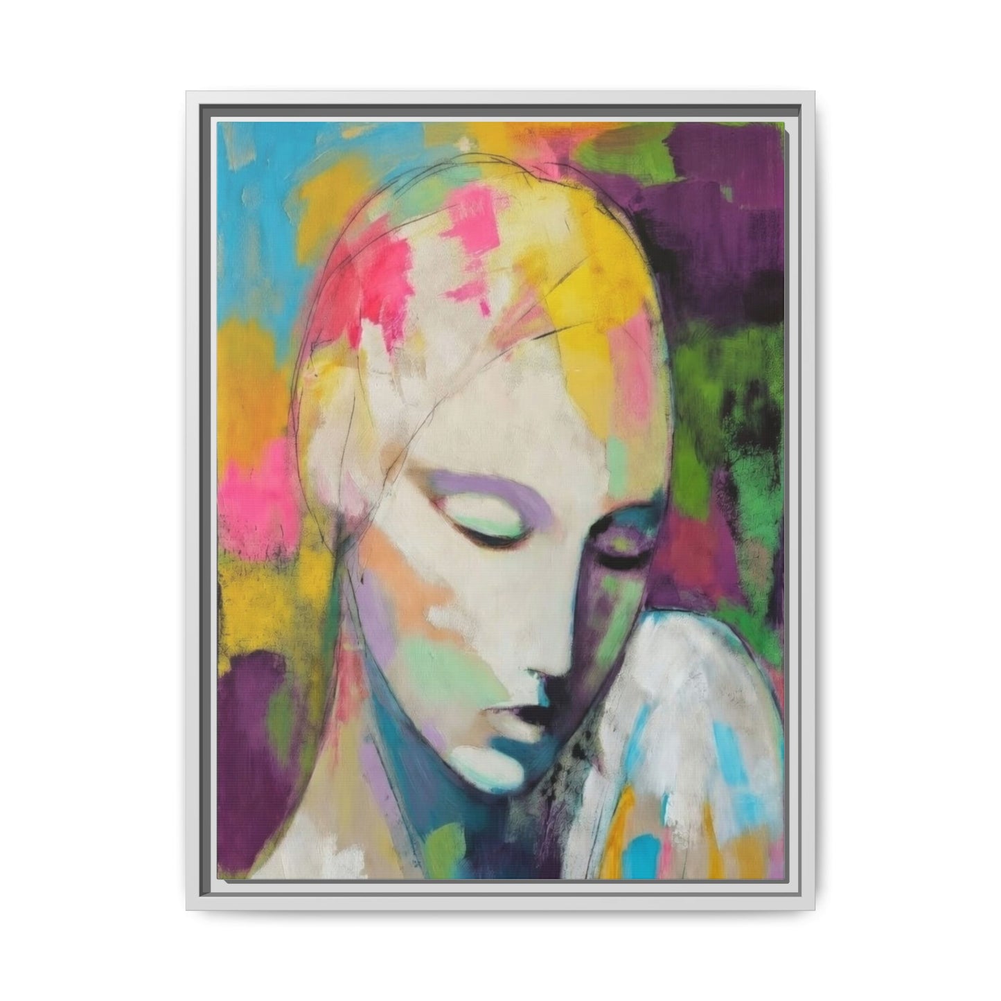 Framed Matte Canvas Art - Colorful Abstract Portrait