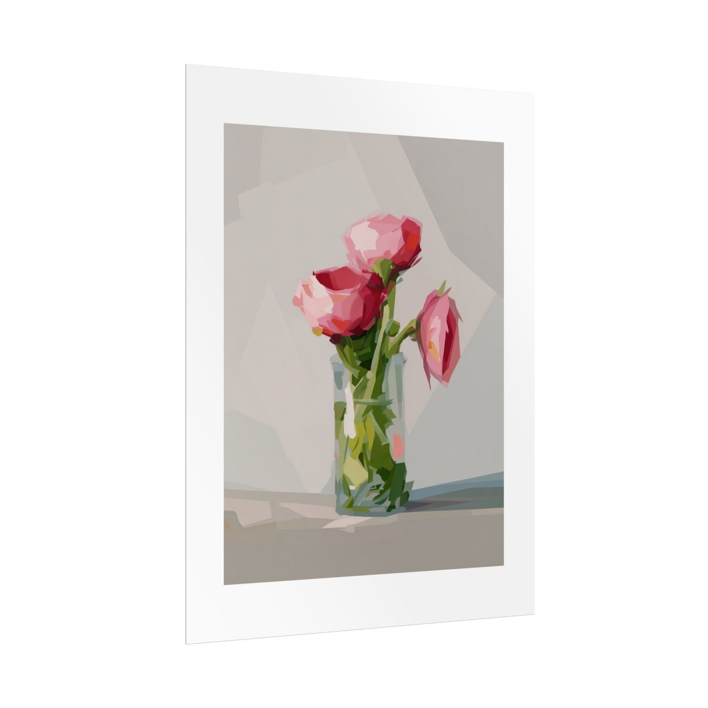 Floral Still Life Poster — Pink Roses in Vase Rolled Art Print