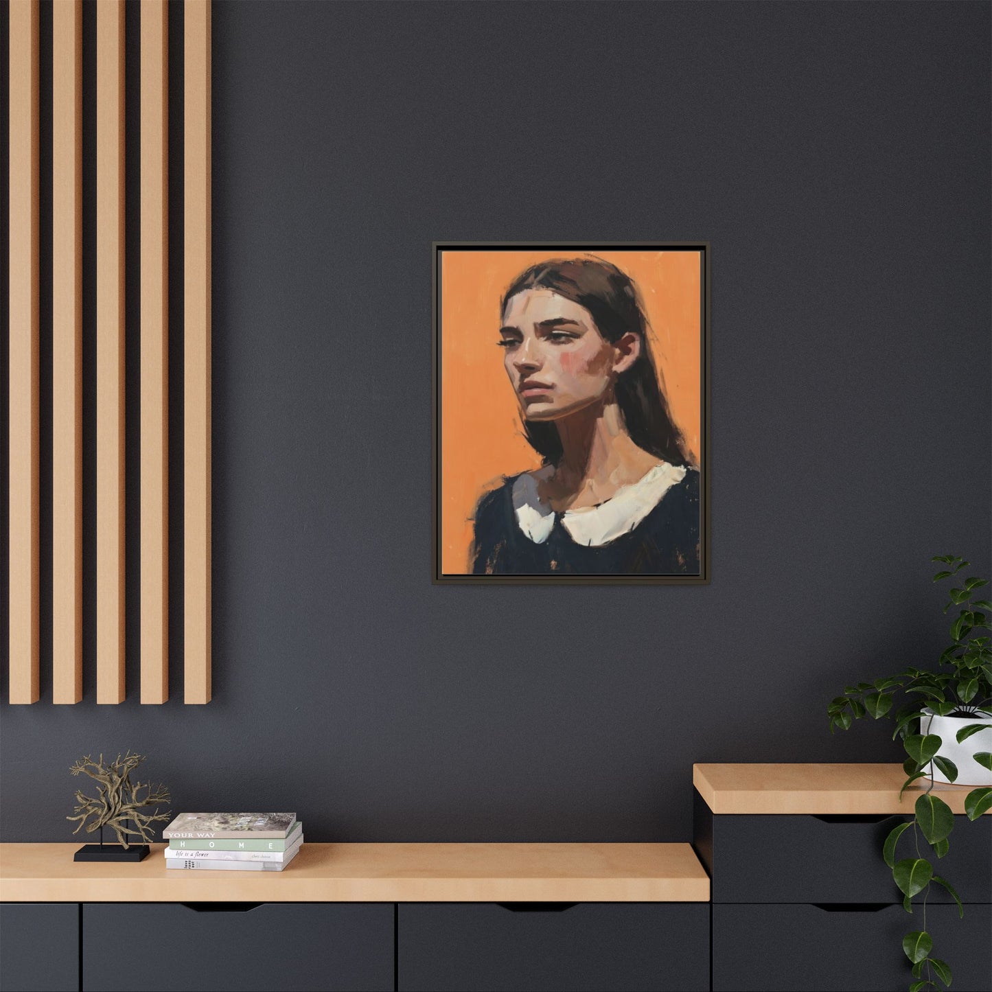 Framed Matte Canvas Portrait Art — Modern Figurative Painting on Orange