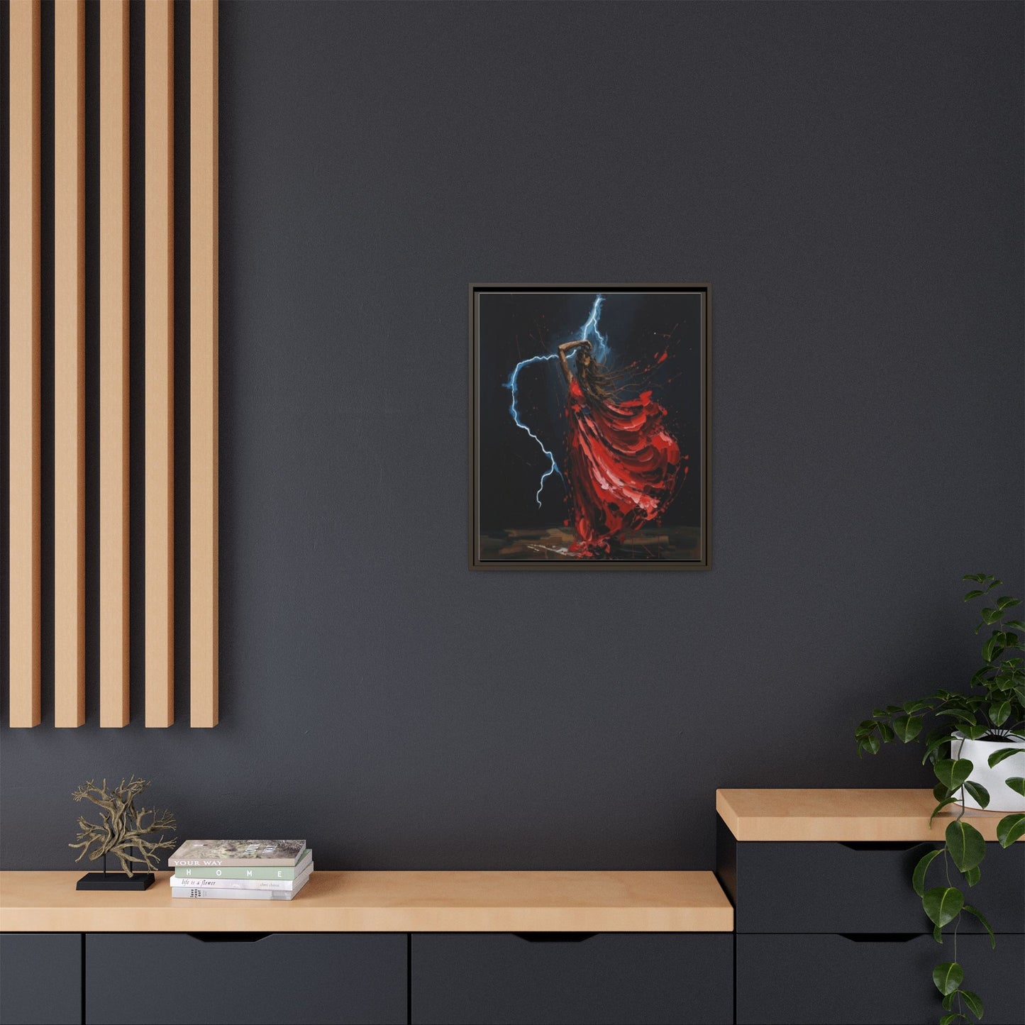 Framed Matte Canvas Print — Red Dancer Lightning Art