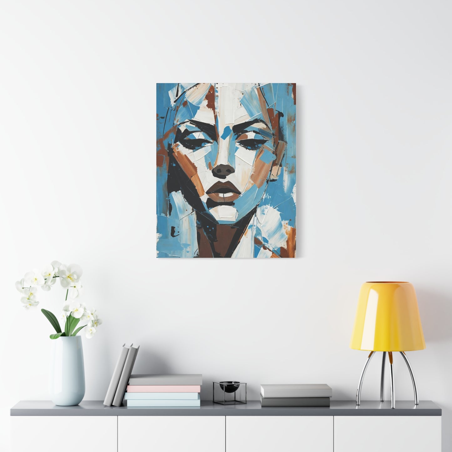 Abstract Blue Portrait Canvas Print — Modern Stretched Matte Wall Art