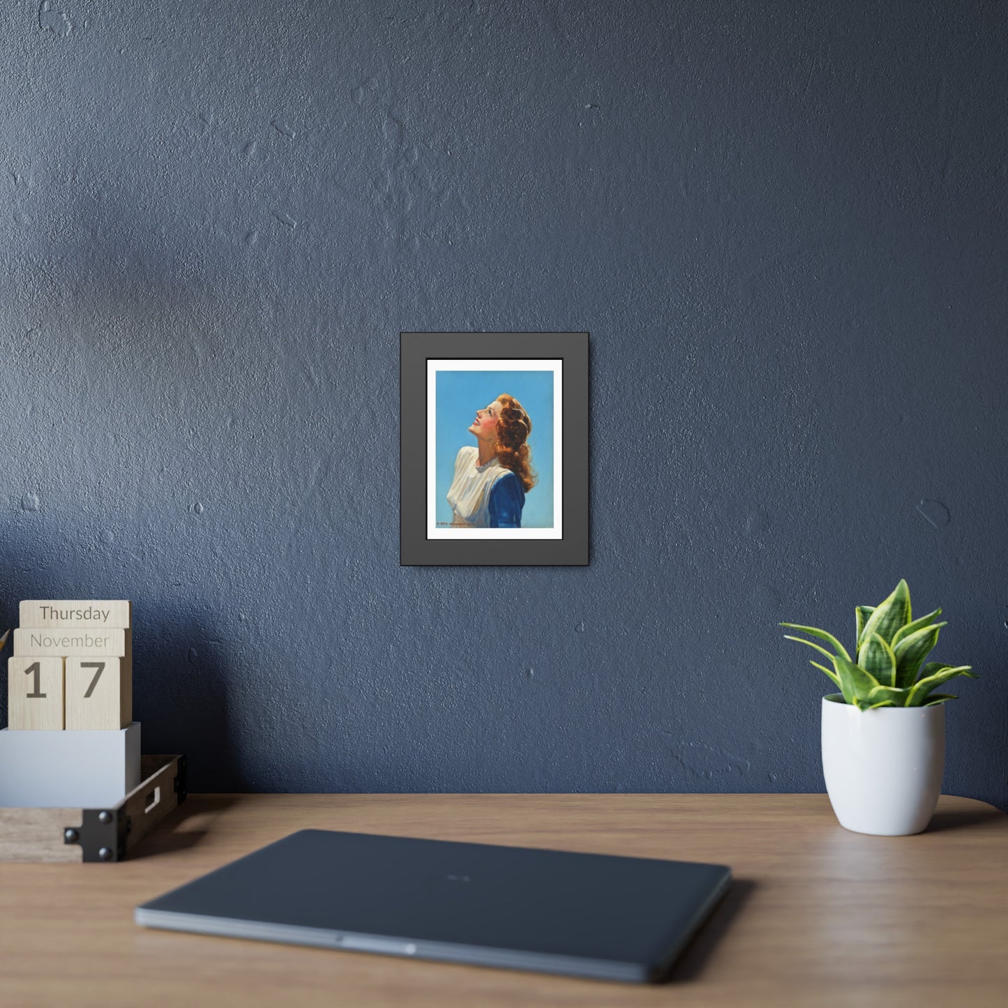 Vintage Rita Hayworth Looking Up Framed Art Print — Retro Mid-century Poster