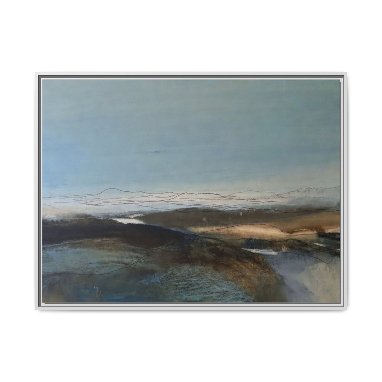 Framed Matte Canvas Wall Art — Serene Abstract Blue Landscape