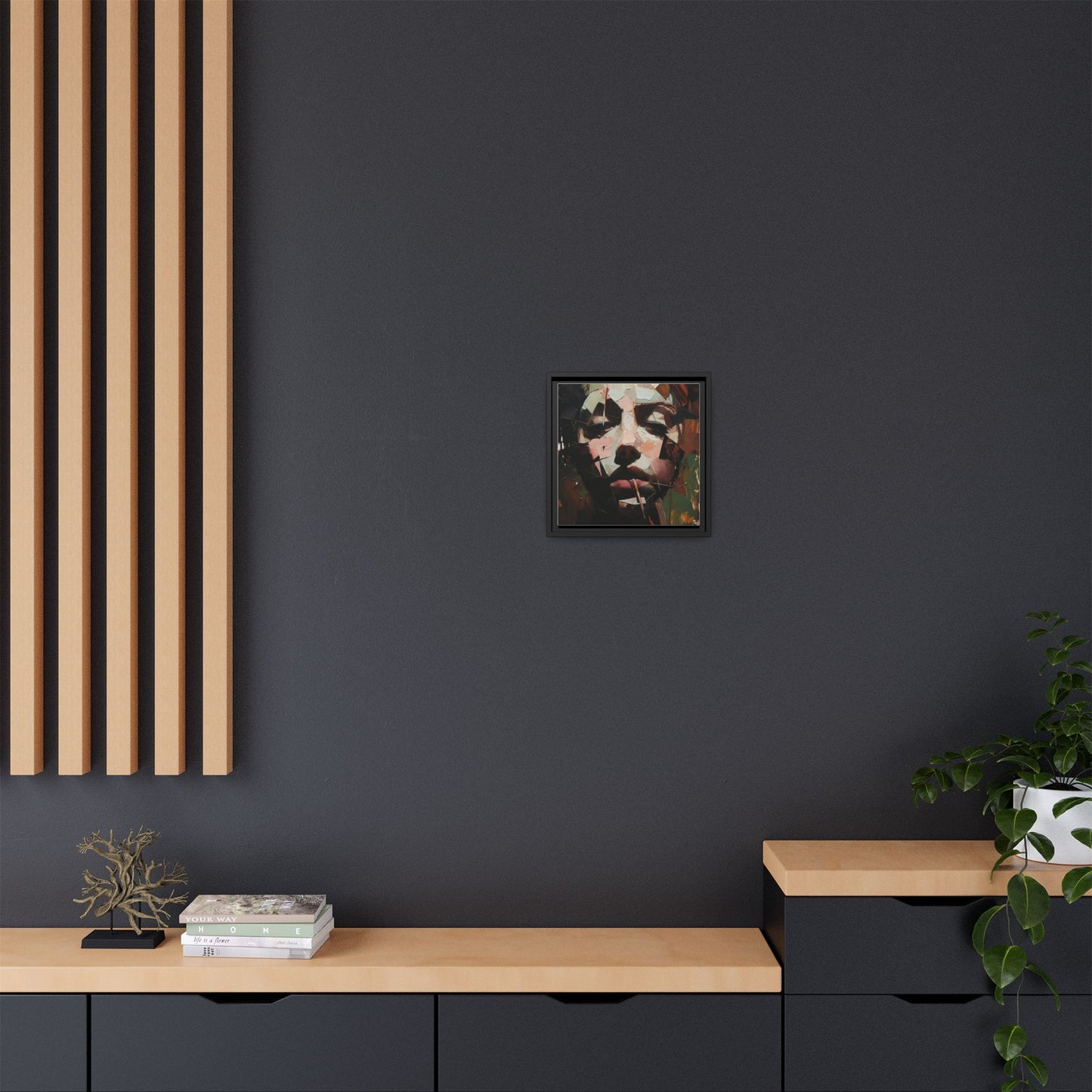 Matte Framed Canvas Art — Abstract Female Portrait, Moody Multicolor
