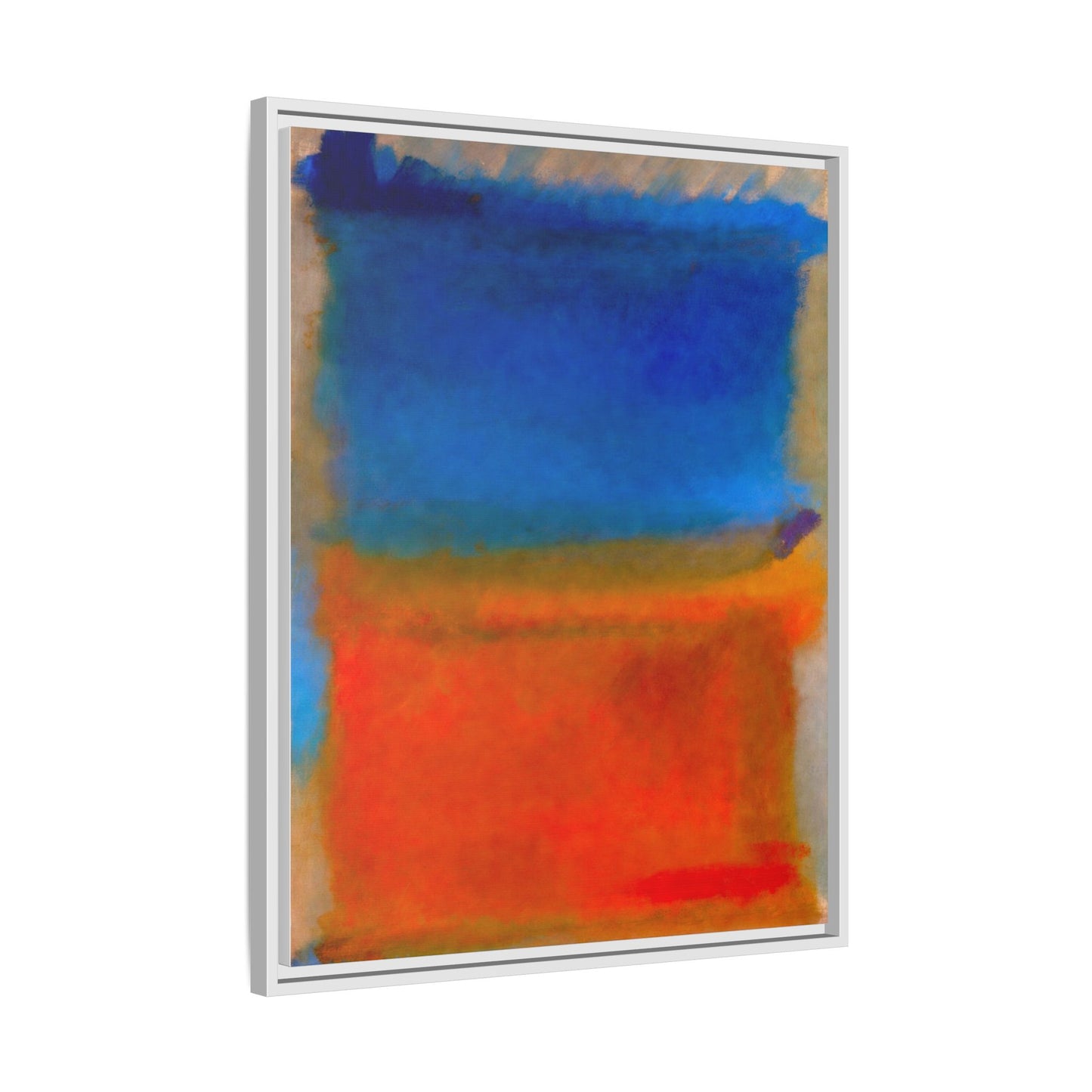 Abstract Color Block Matte Canvas Framed Wall Art — Blue & Orange Modern Painting