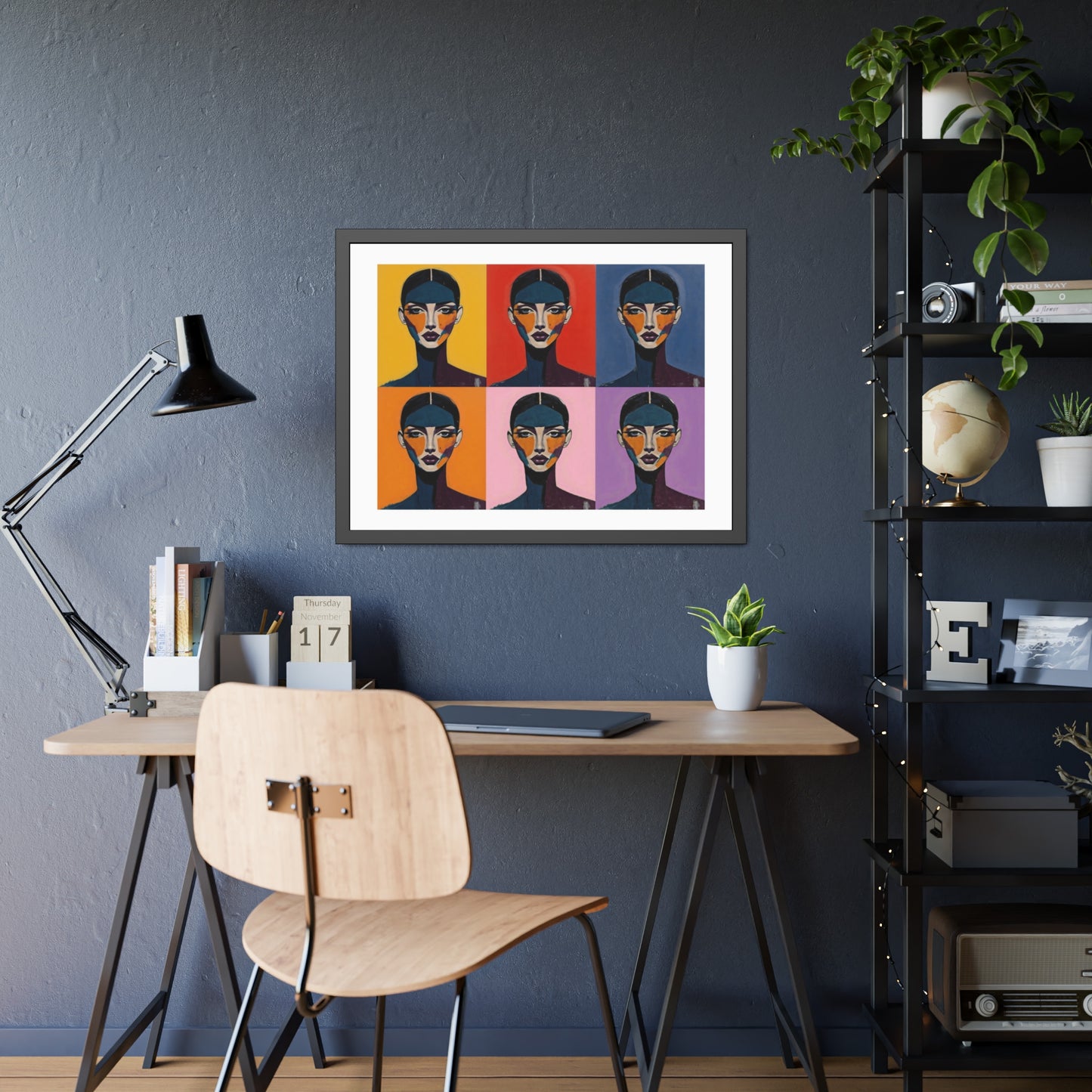 Pop Art Portrait Framed Poster — Colorful Six-Panel Modern Wall Art