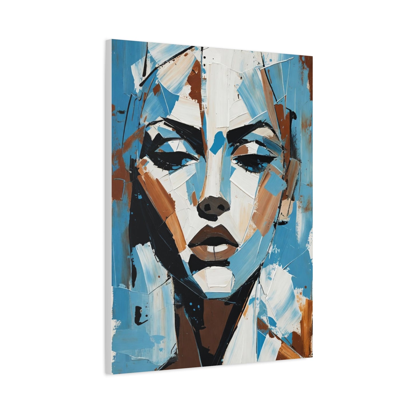 Abstract Blue Portrait Canvas Print — Modern Stretched Matte Wall Art