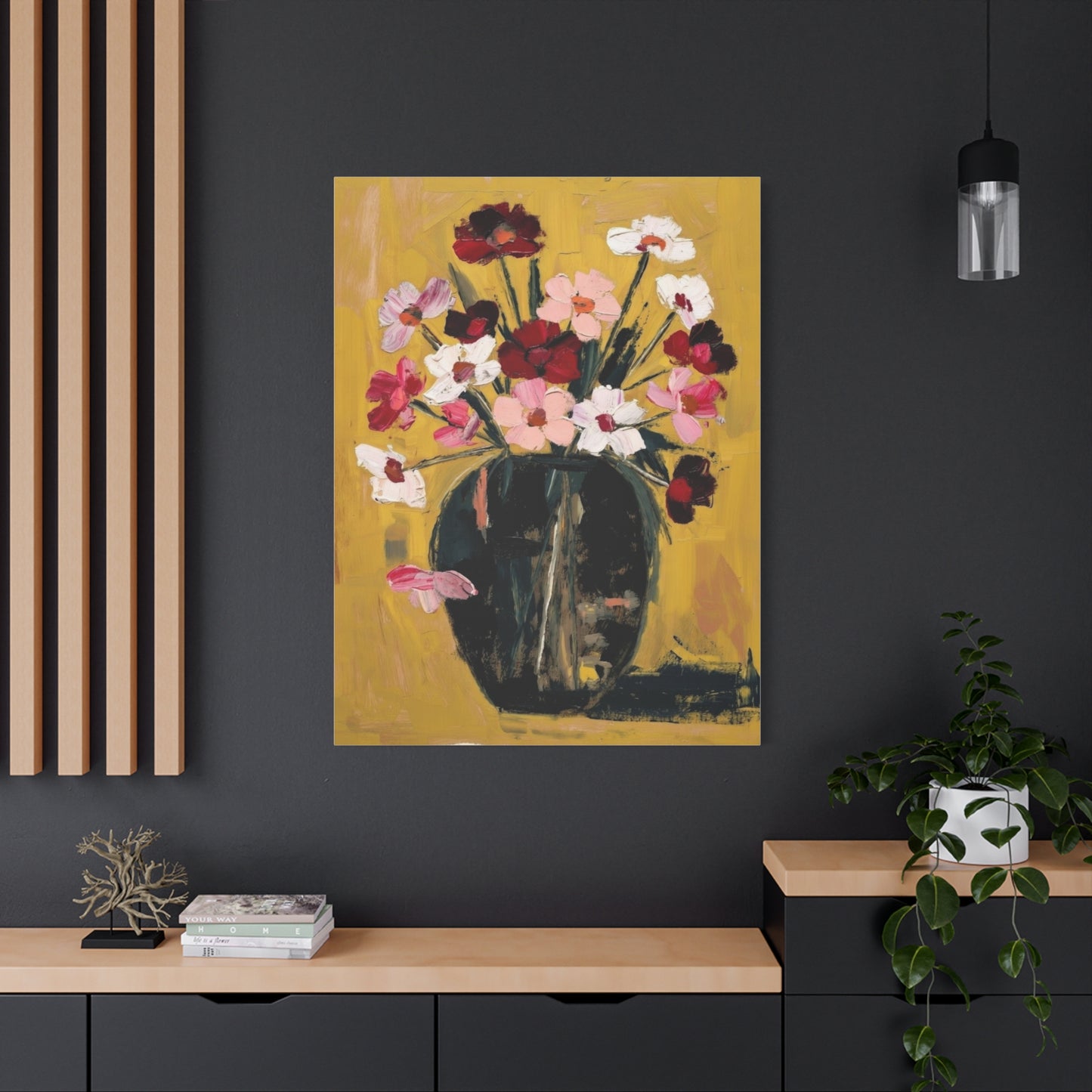 Floral Still Life Canvas Print  Pink & Red Wildflowers in Vase