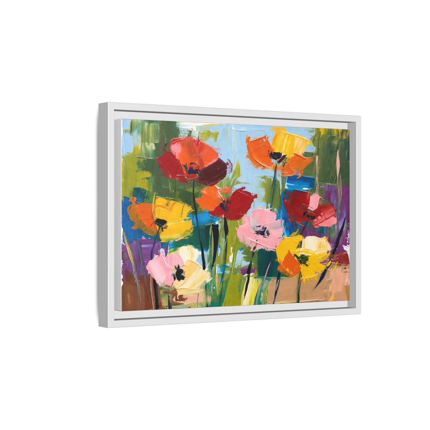 Framed Floral Canvas Print — Colorful Abstract Poppy Artwork