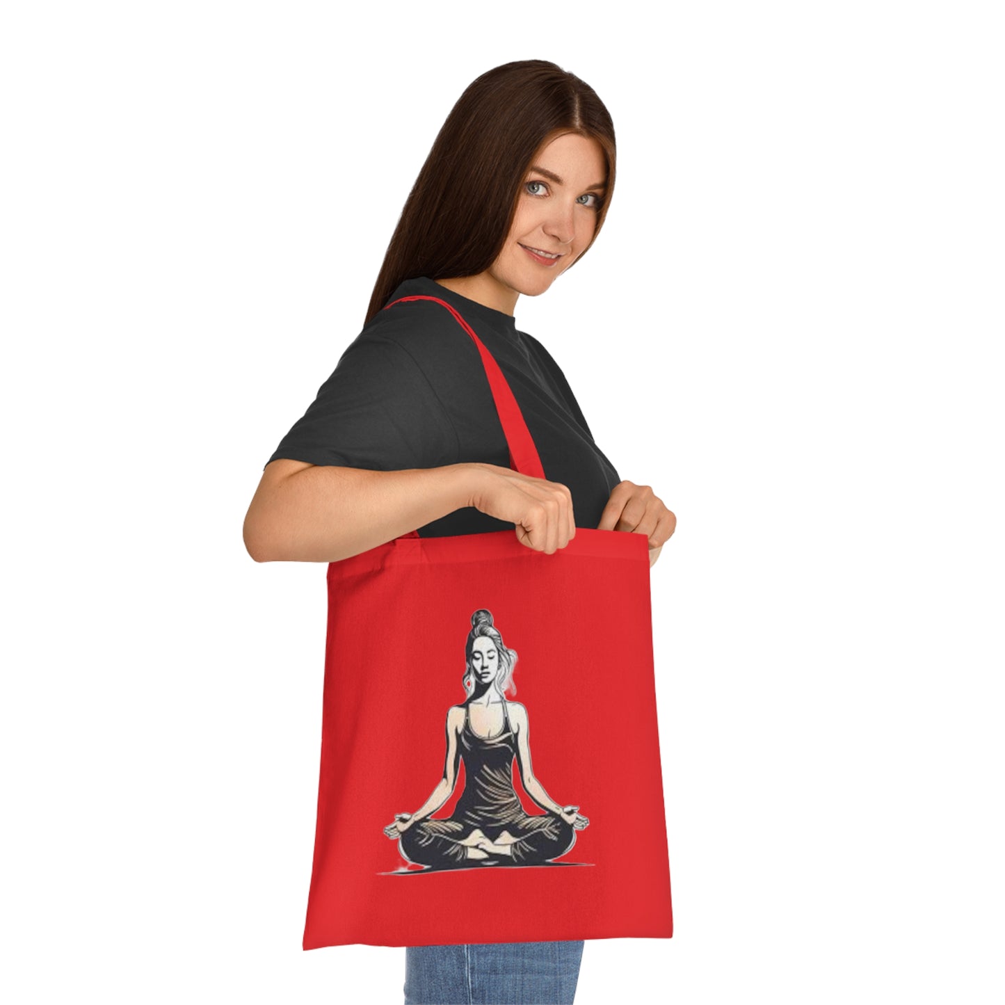 Yoga Meditation Cotton Tote Bag — Lotus Pose Graphic Beach & Market Tote