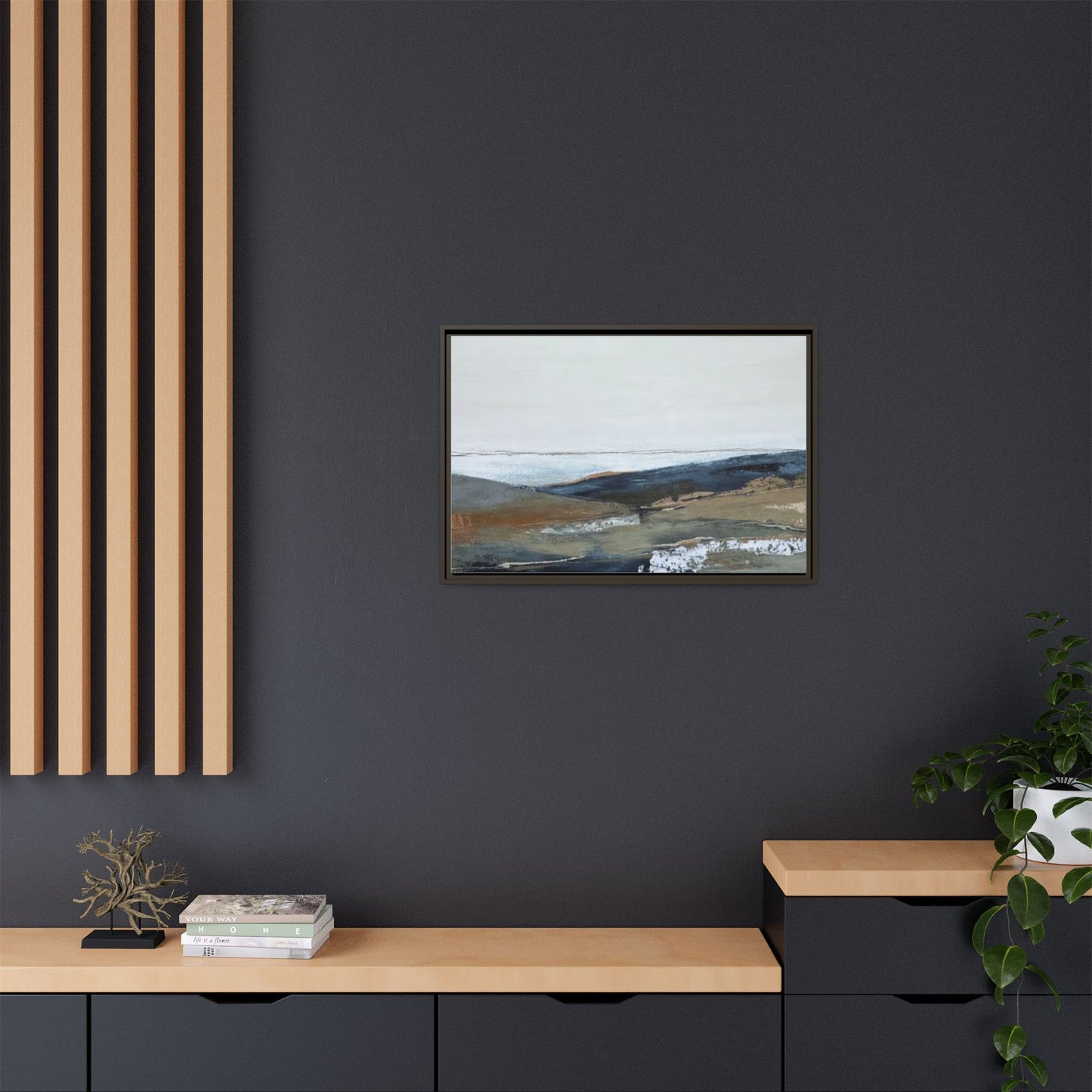 Framed Matte Canvas Wall Art — Serene Coastal Abstract Landscape
