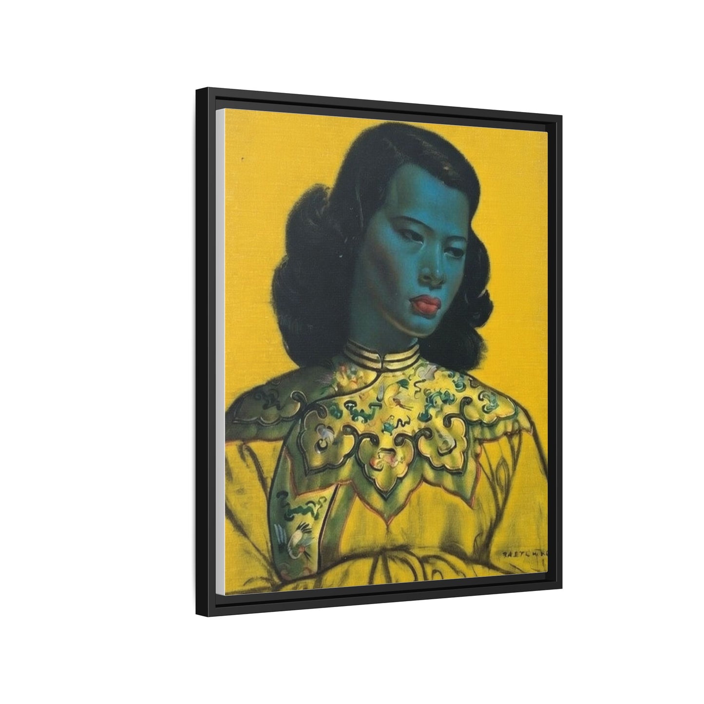Framed Matte Canvas Art Print — Vintage Portrait with Yellow Background