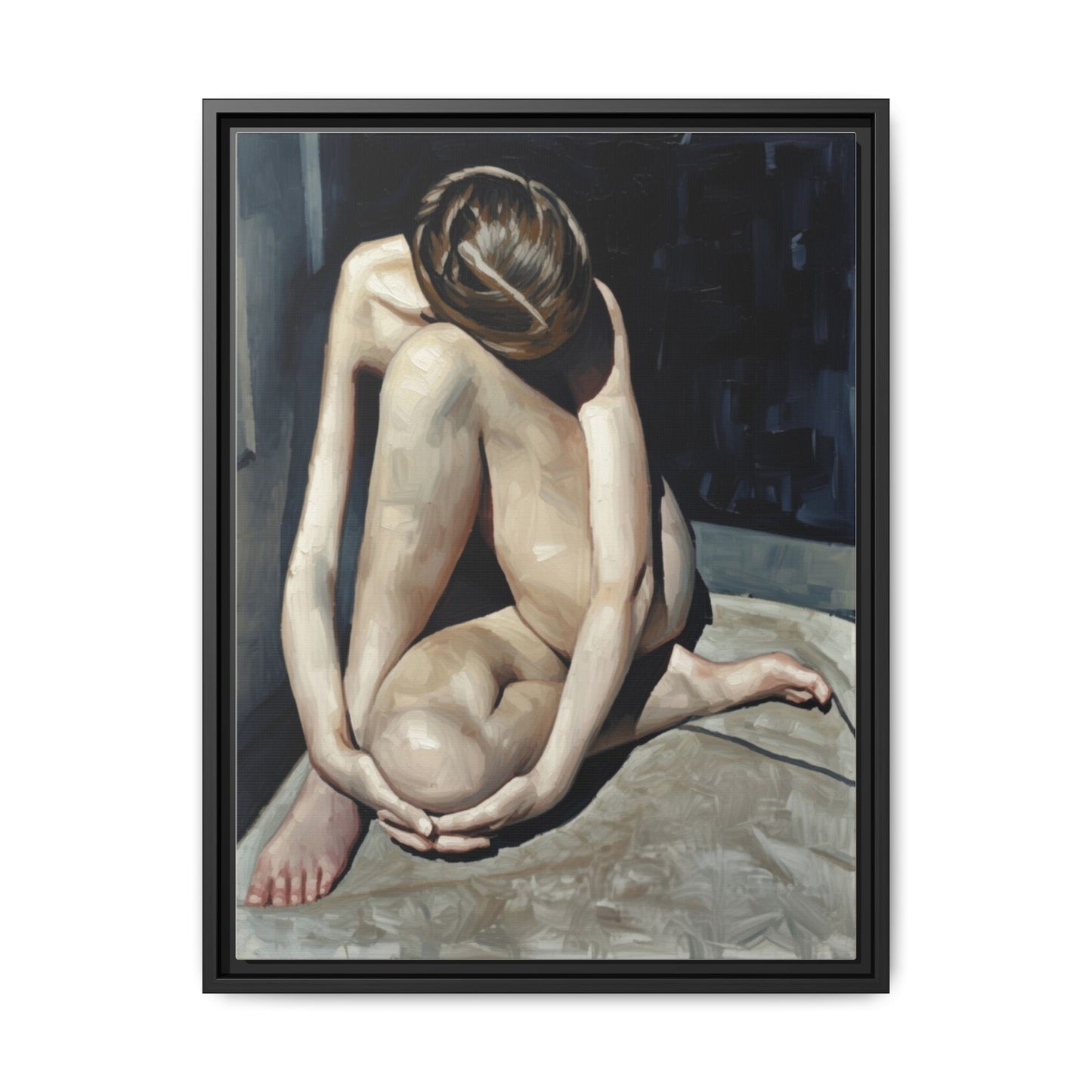 Framed Matte Canvas Print Contemplative Nude Figure Art