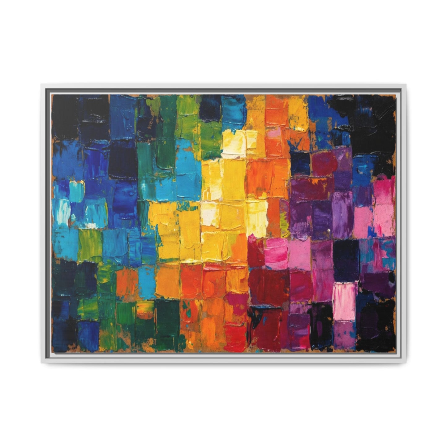 Abstract Rainbow Mosaic Framed Canvas Print — Colorful Modern Wall Art