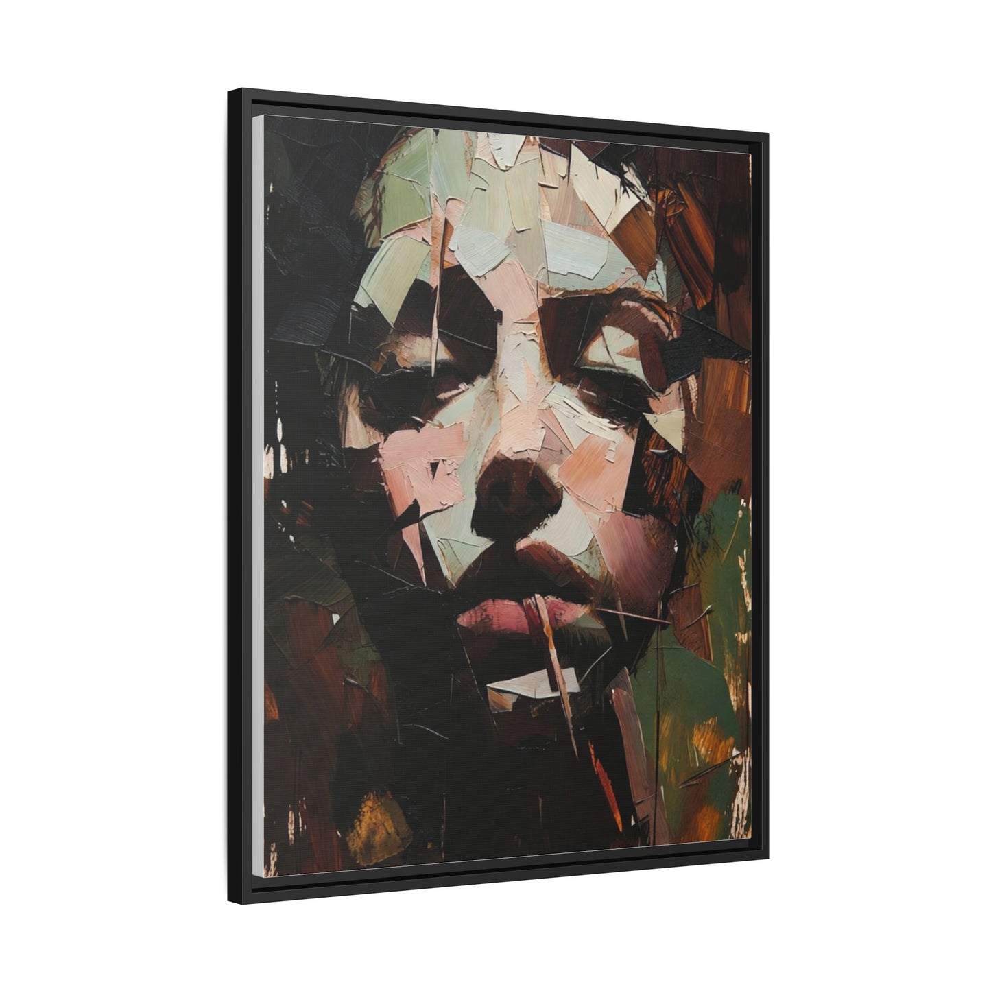 Matte Framed Canvas Art — Abstract Female Portrait, Moody Multicolor