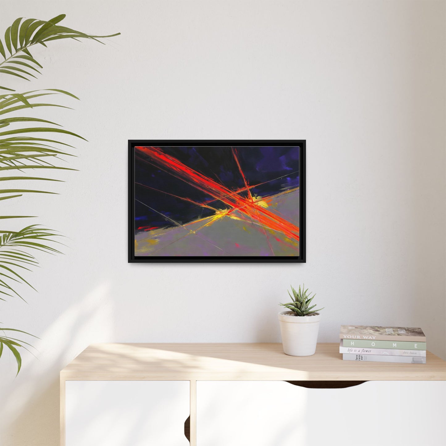 Abstract Red Streaks Framed Matte Canvas Art — Modern Multi‑Color Wall Decor