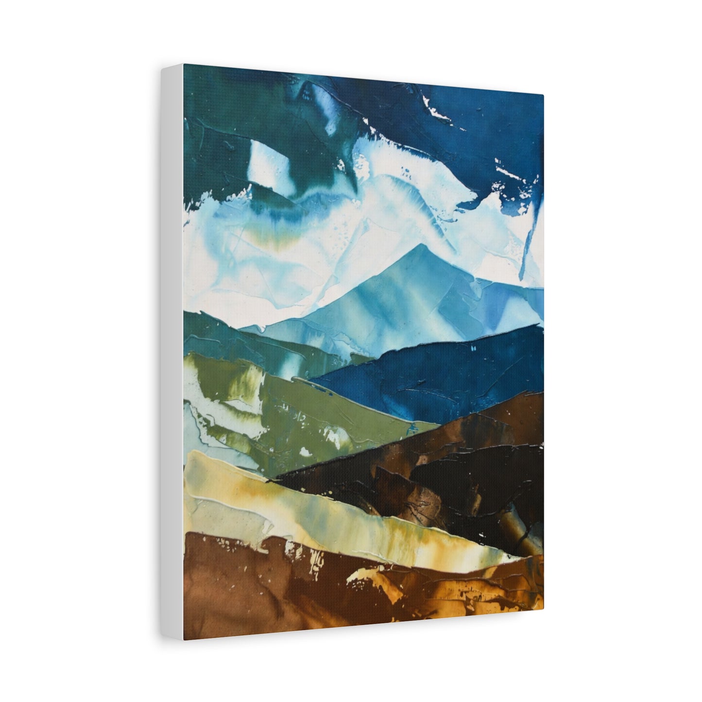 Abstract Mountain Landscape Matte Canvas Wall Art — Blue & Earth Tone Stretched Canvas