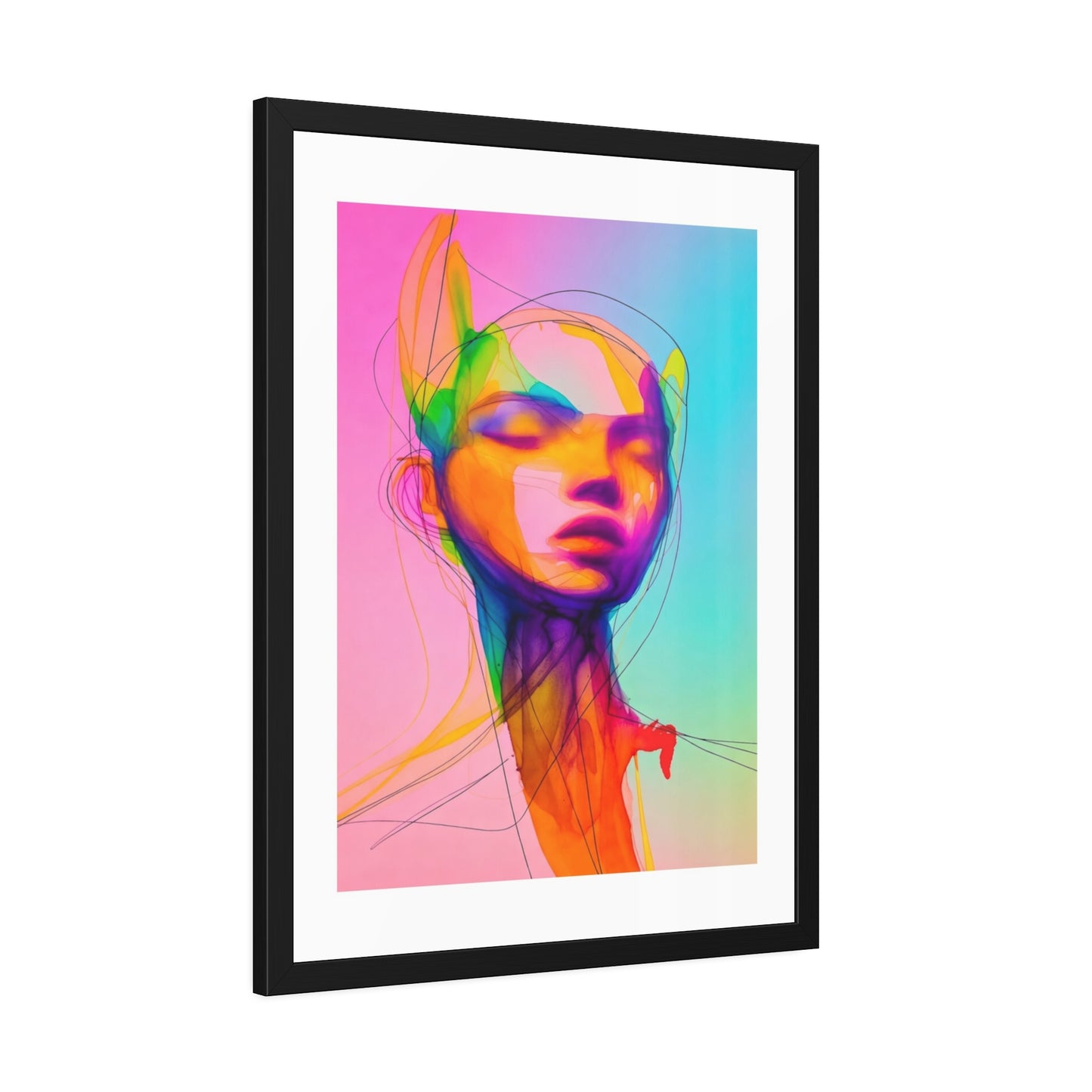 Framed Poster — Vibrant Neon Abstract Portrait Art Print