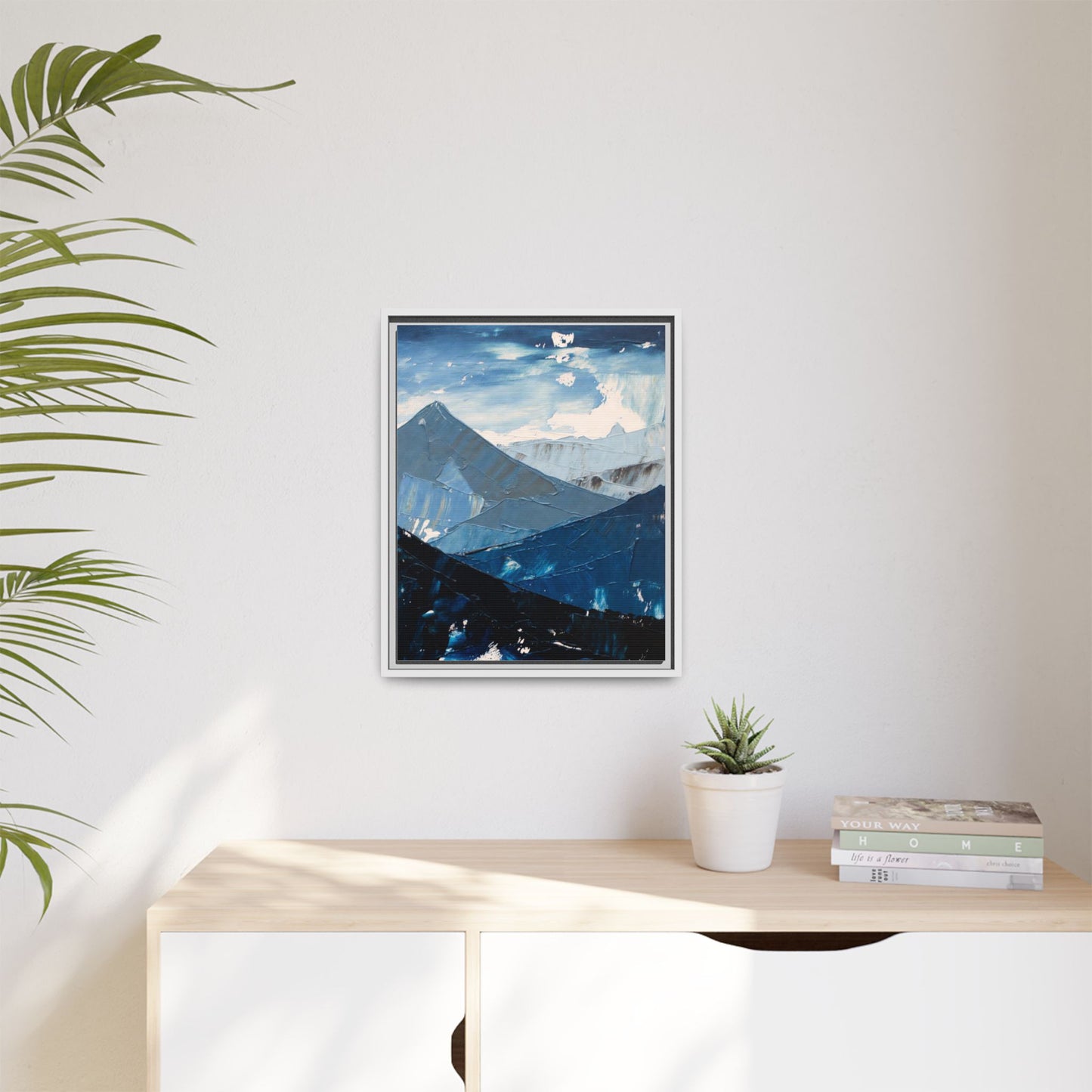 Blue Mountain Landscape Matte Canvas Framed | Abstract Mountain Wall Art