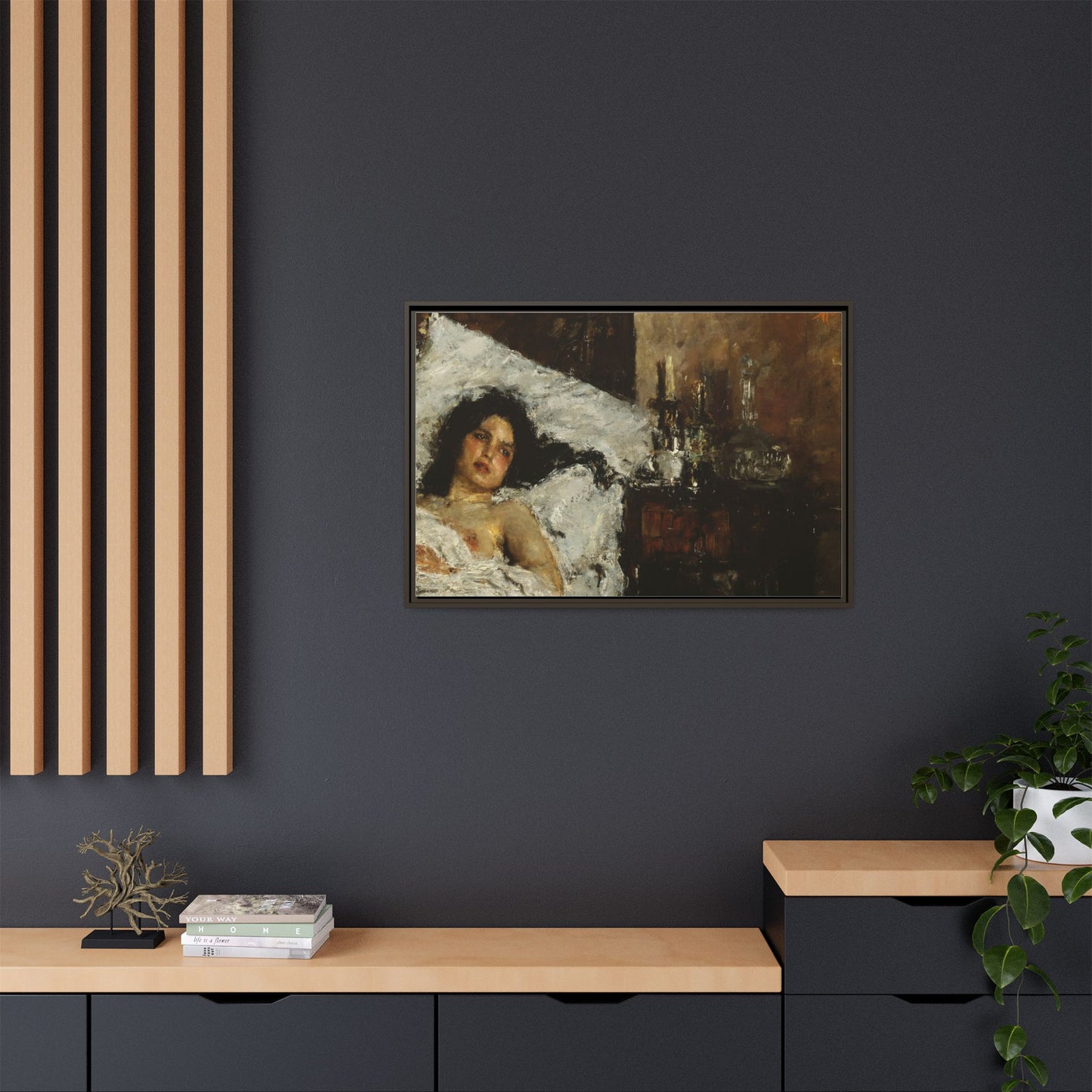 Resting by Antonio Mancini Framed Matte Canvas Wall Art Print