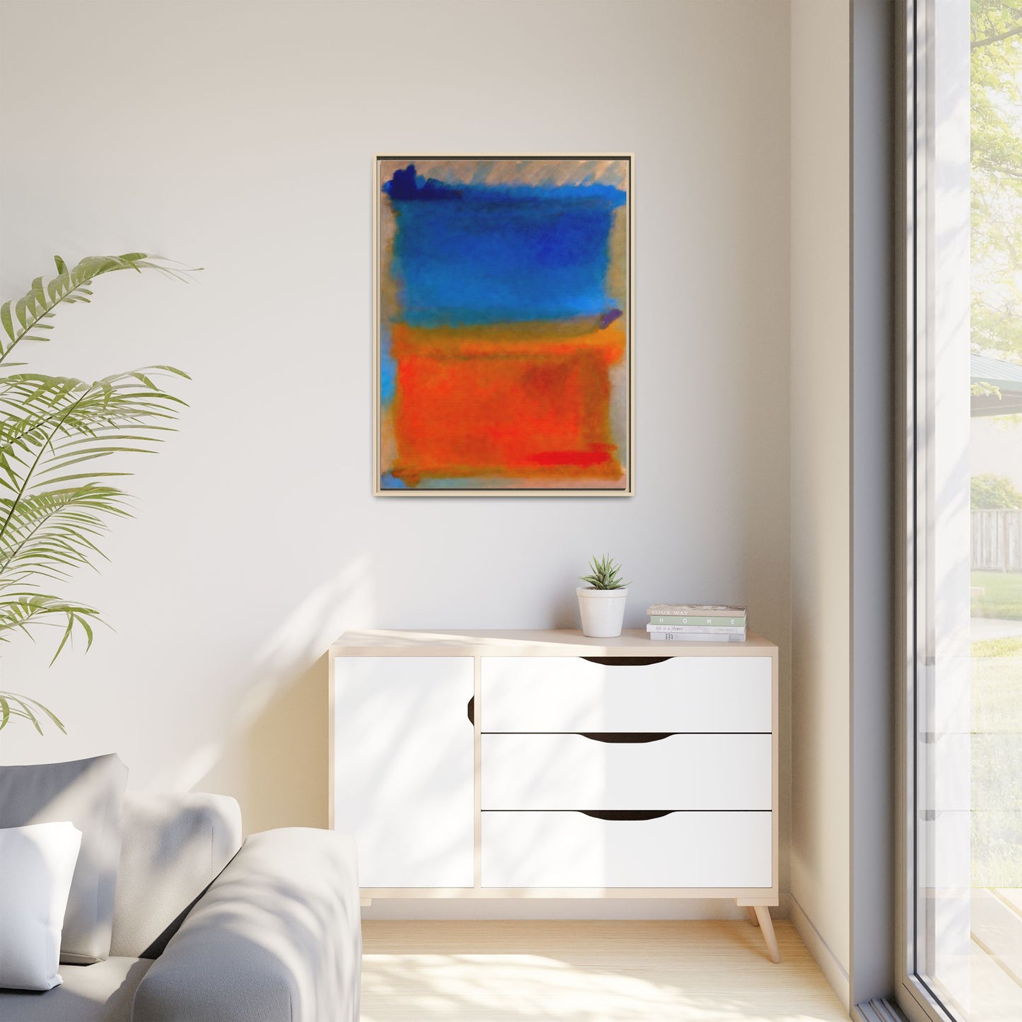 Abstract Color Block Matte Canvas Framed Wall Art — Blue & Orange Modern Painting