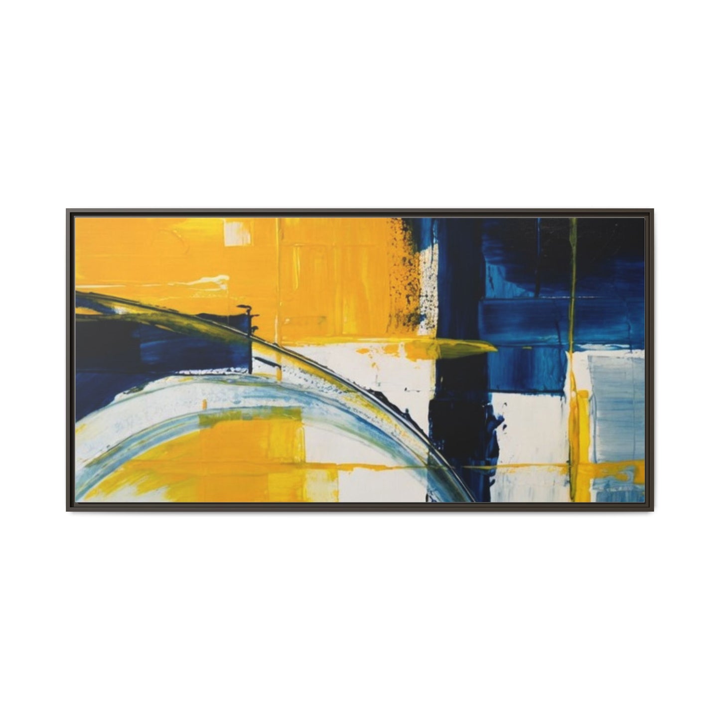 Abstract Yellow & Blue Framed Canvas Wall Art — Modern Matte Canvas Print