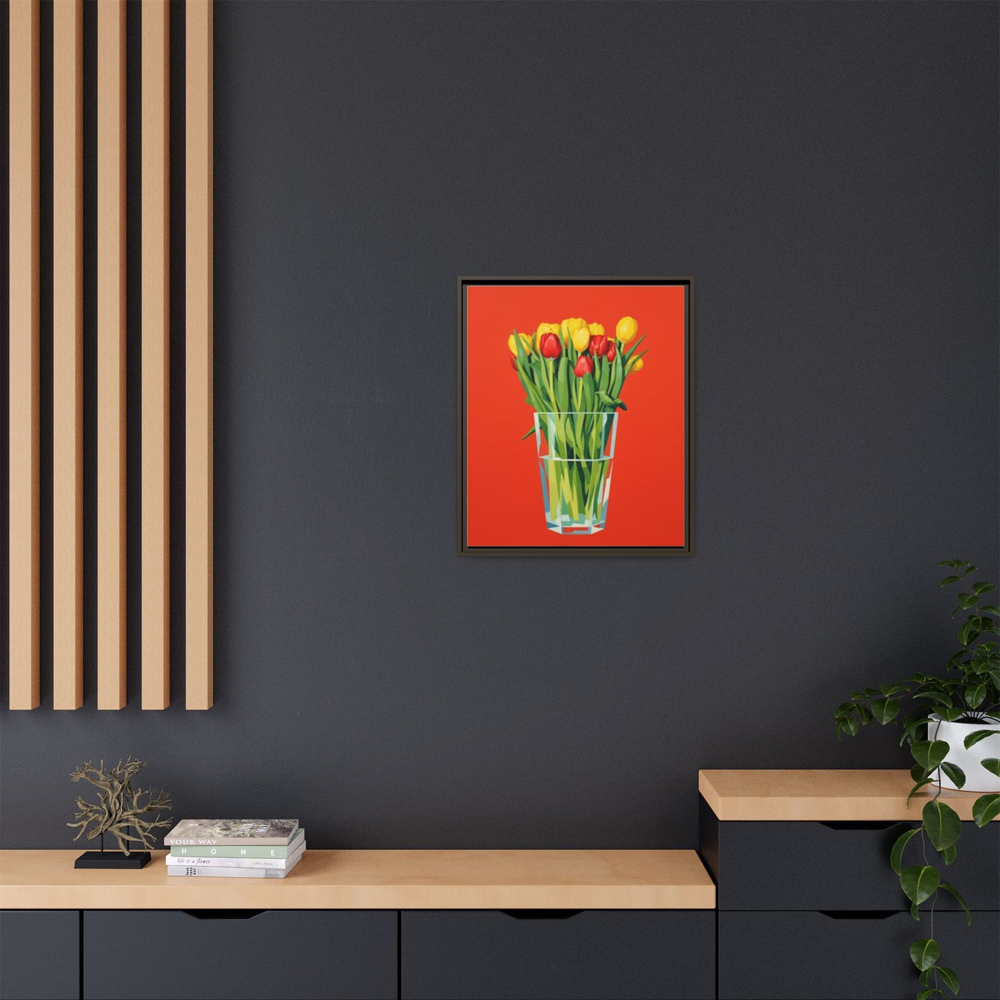 Framed Tulip Bouquet Matte Canvas Art — Vibrant Red Floral Wall Print