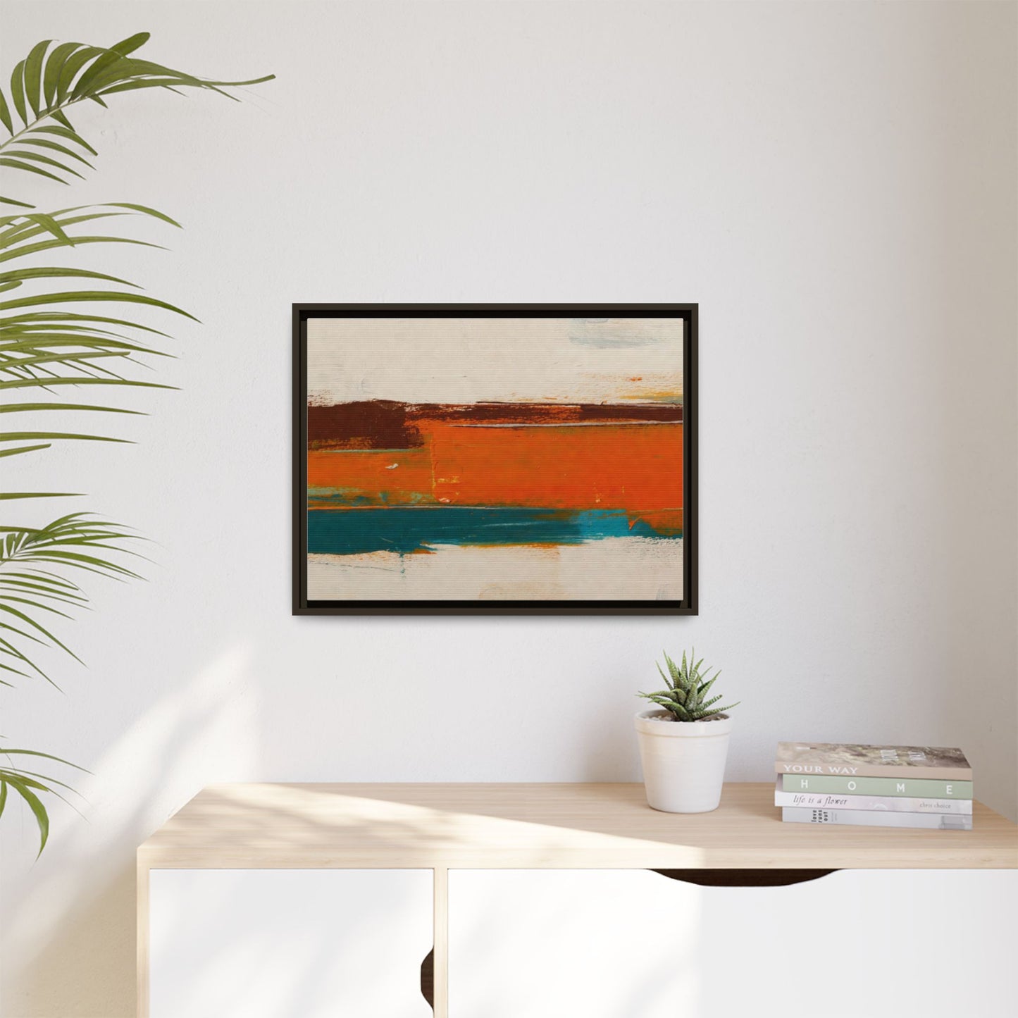 Abstract Horizon Matte Canvas Framed Print — Modern Orange Teal Wall Art
