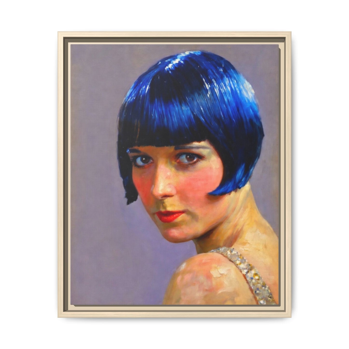 Framed Matte Canvas Art Print — Vintage Portrait with Blue Bob