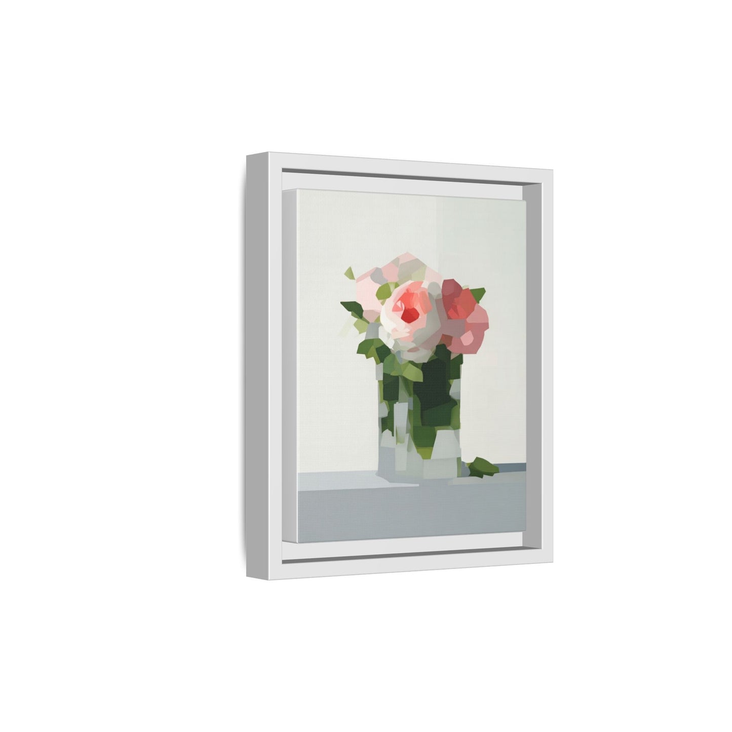 Framed Floral Canvas Print — Modern Pink Roses Still Life