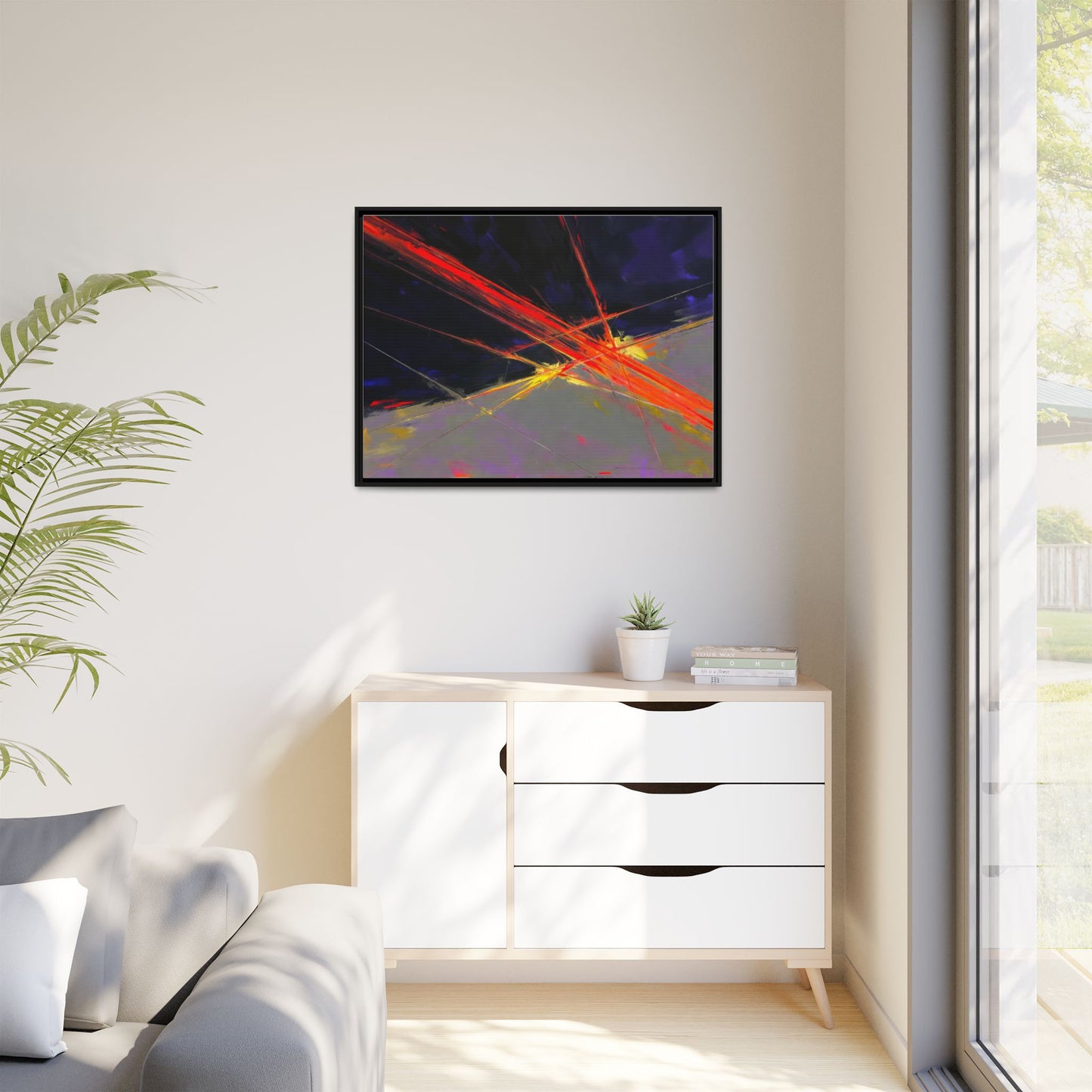 Abstract Red Streaks Framed Matte Canvas Art — Modern Multi‑Color Wall Decor