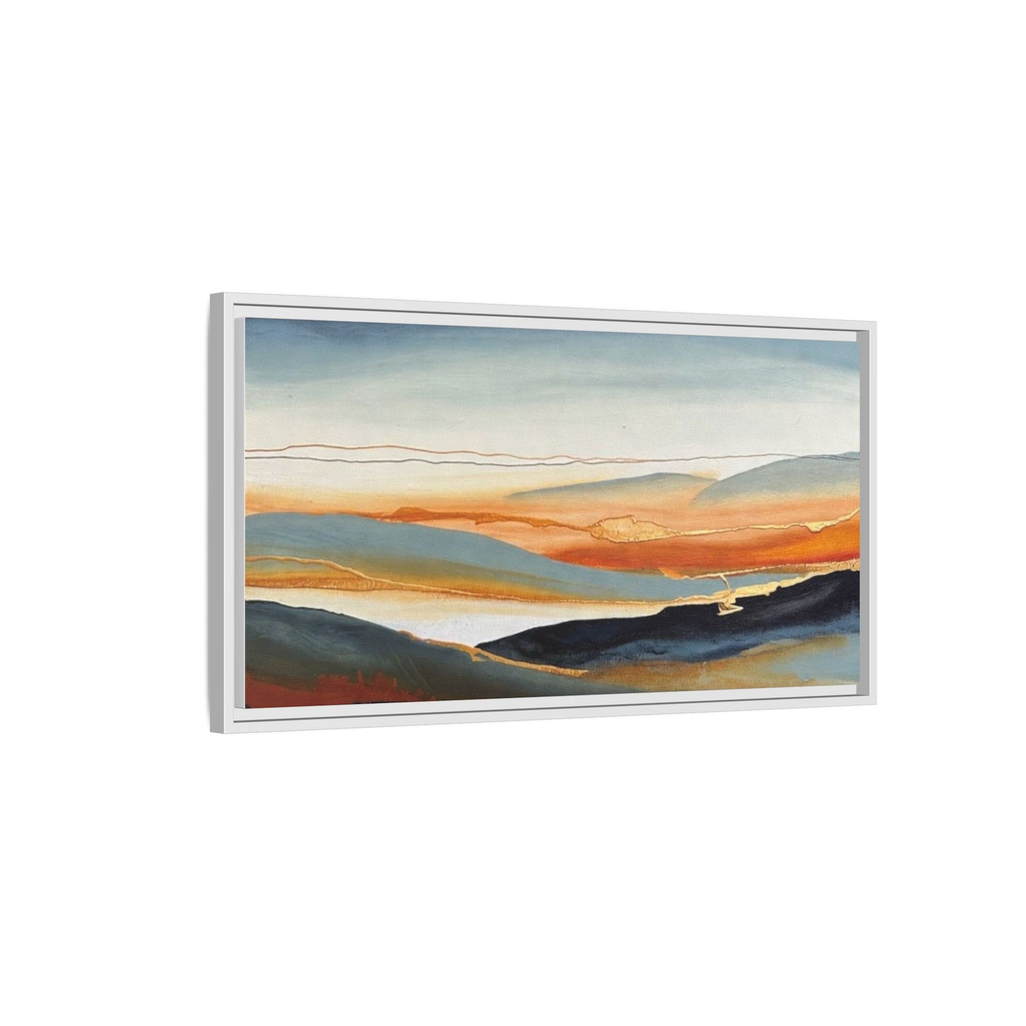 Framed Matte Canvas: Abstract Coastal Sunset Landscape Wall Art