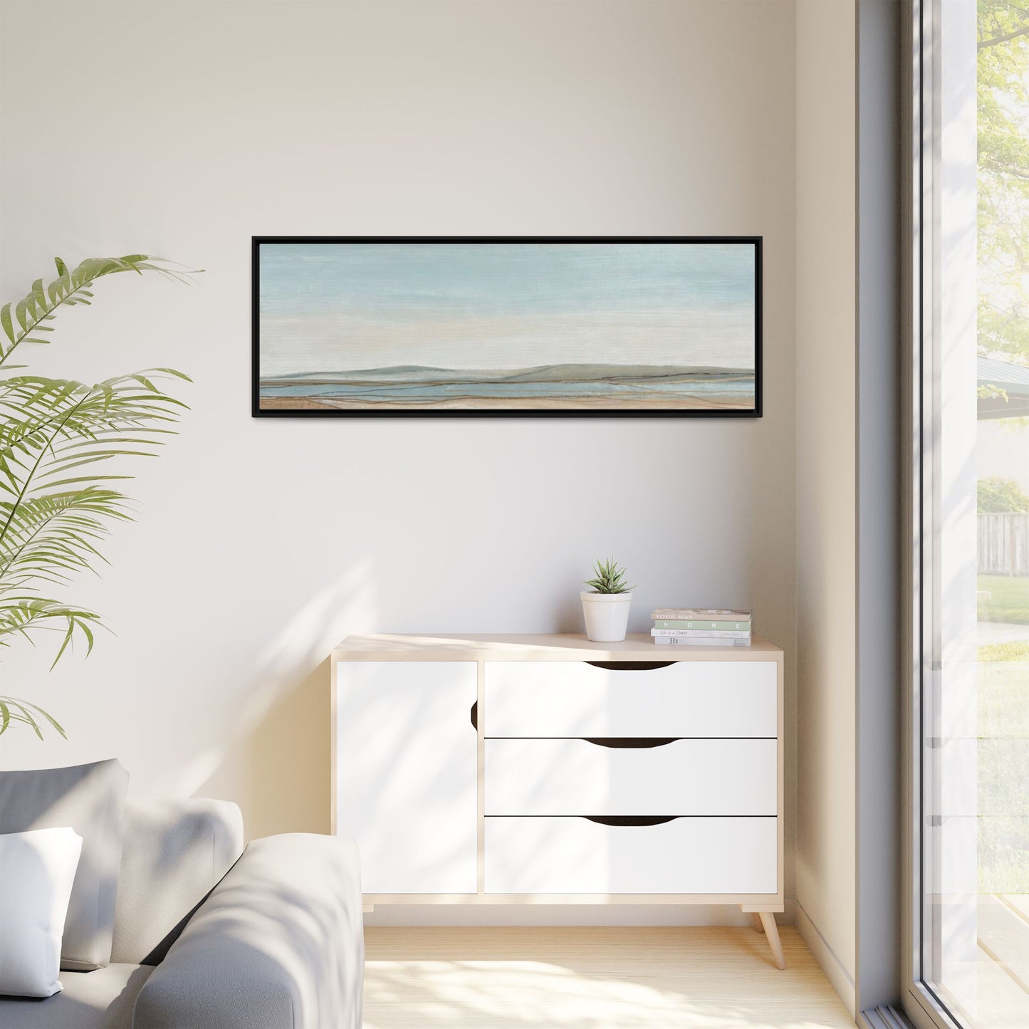 Framed Abstract Landscape Matte Canvas — Serene Coastal Horizon Wall Art