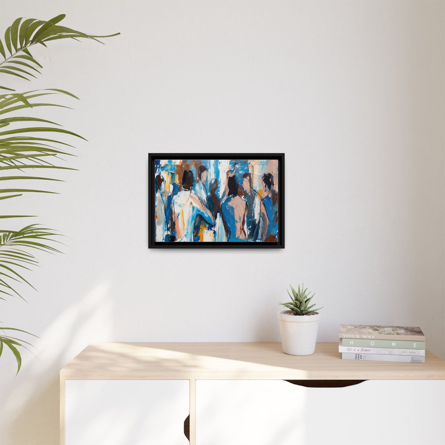 Abstract Coastal Figures Matte Canvas Framed Wall Art