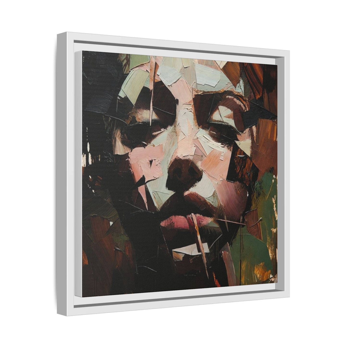Matte Framed Canvas Art — Abstract Female Portrait, Moody Multicolor