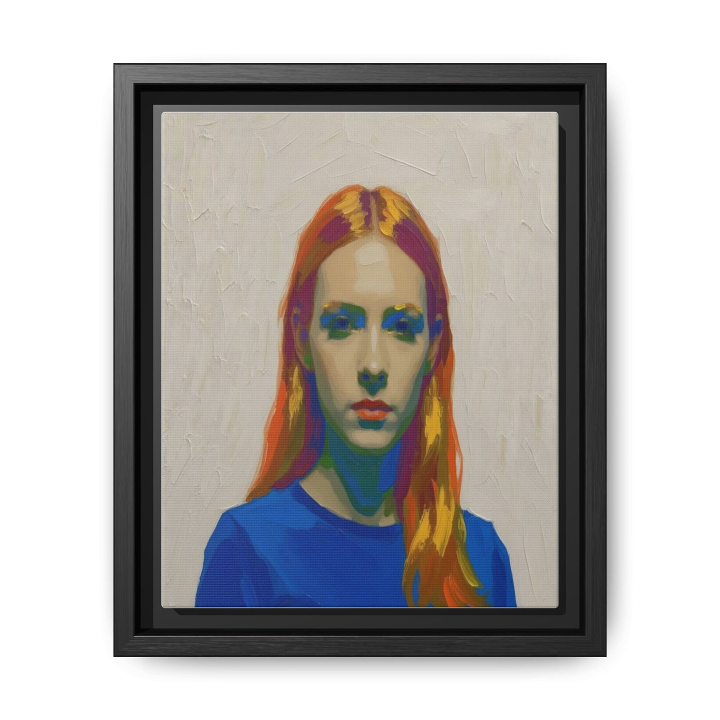 Framed Matte Canvas Portrait — Vibrant Multi‑Color Girl Art Print