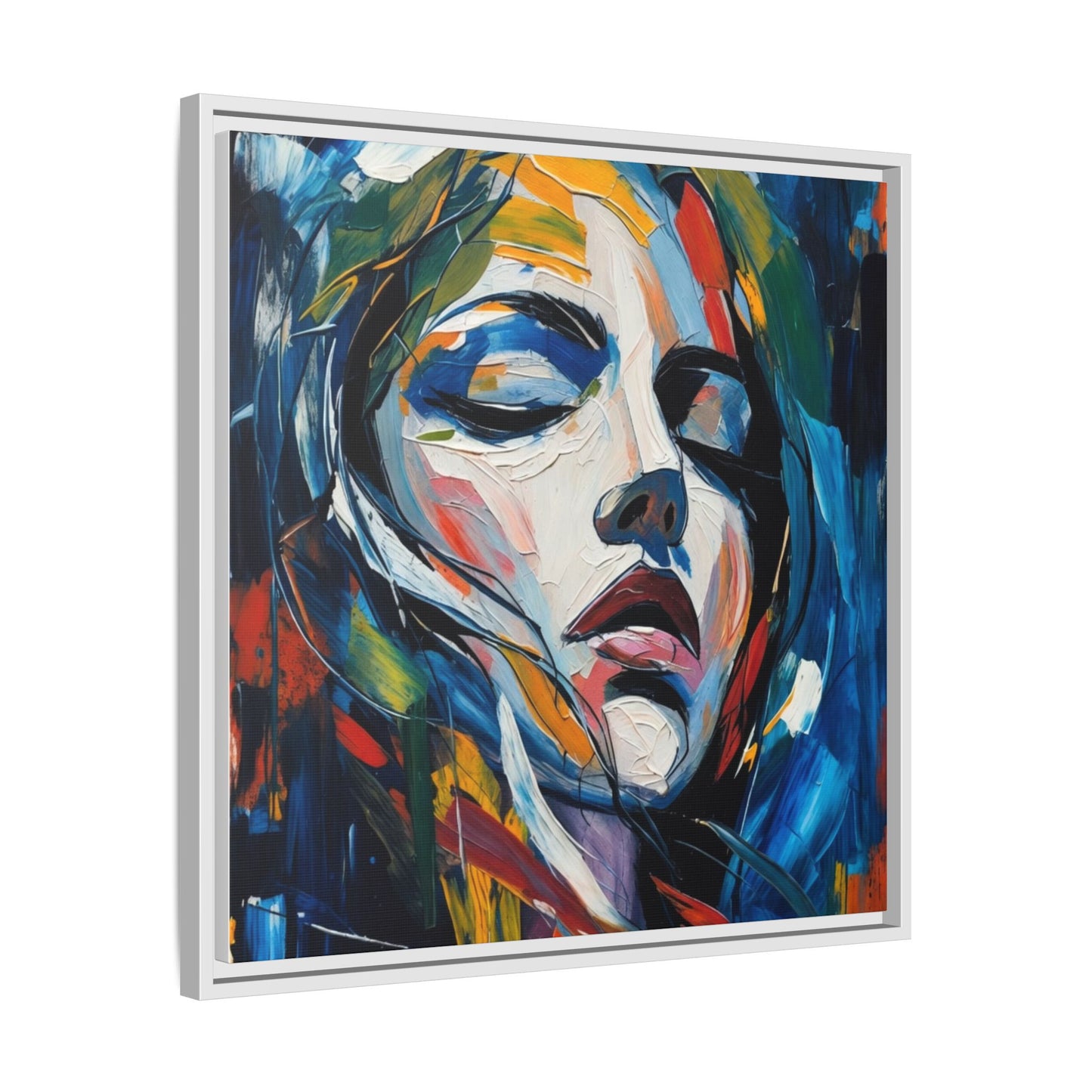 Abstract Colorful Woman Portrait — Framed Matte Canvas Wall Art